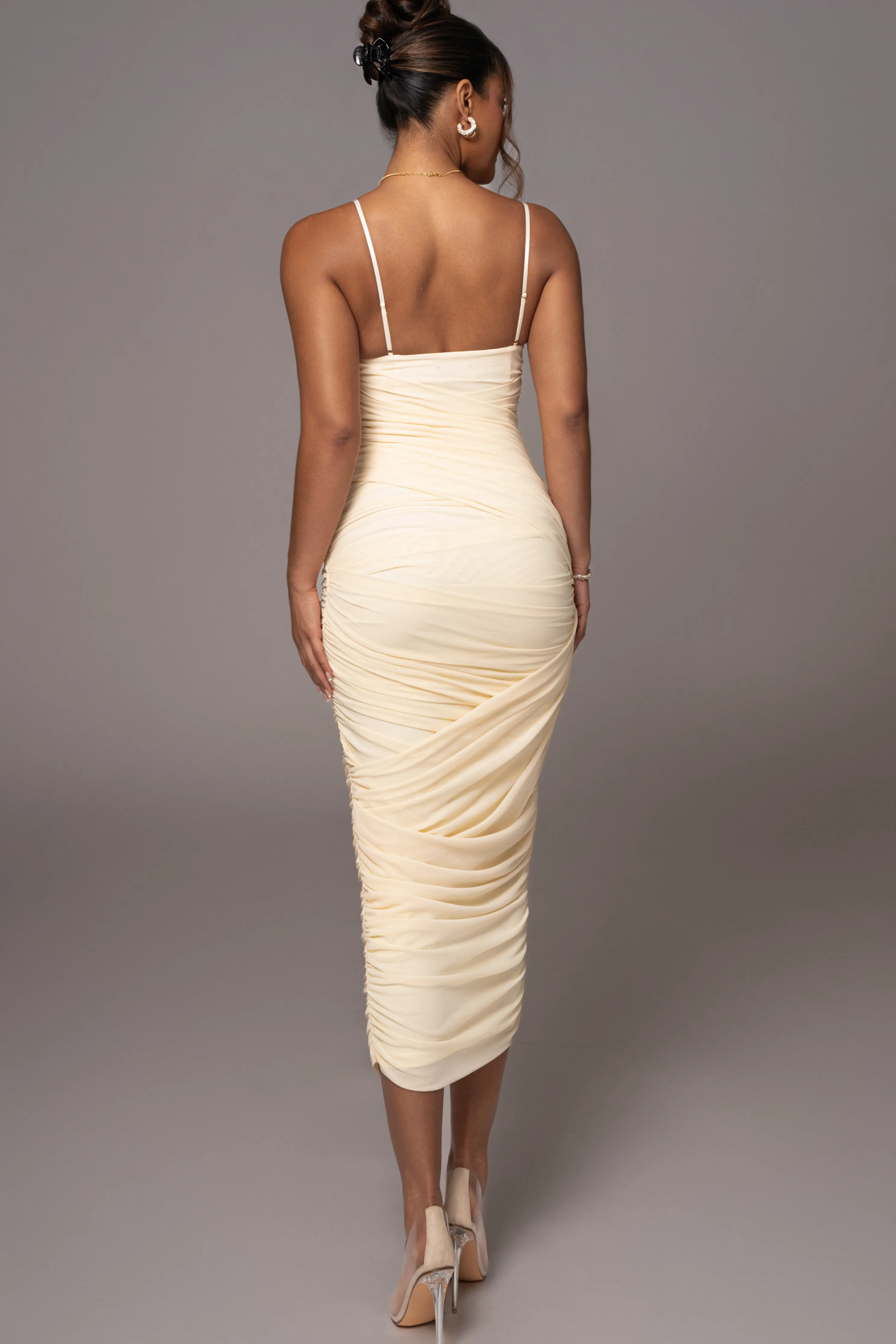Cream Arcadia Mesh Midi Dress