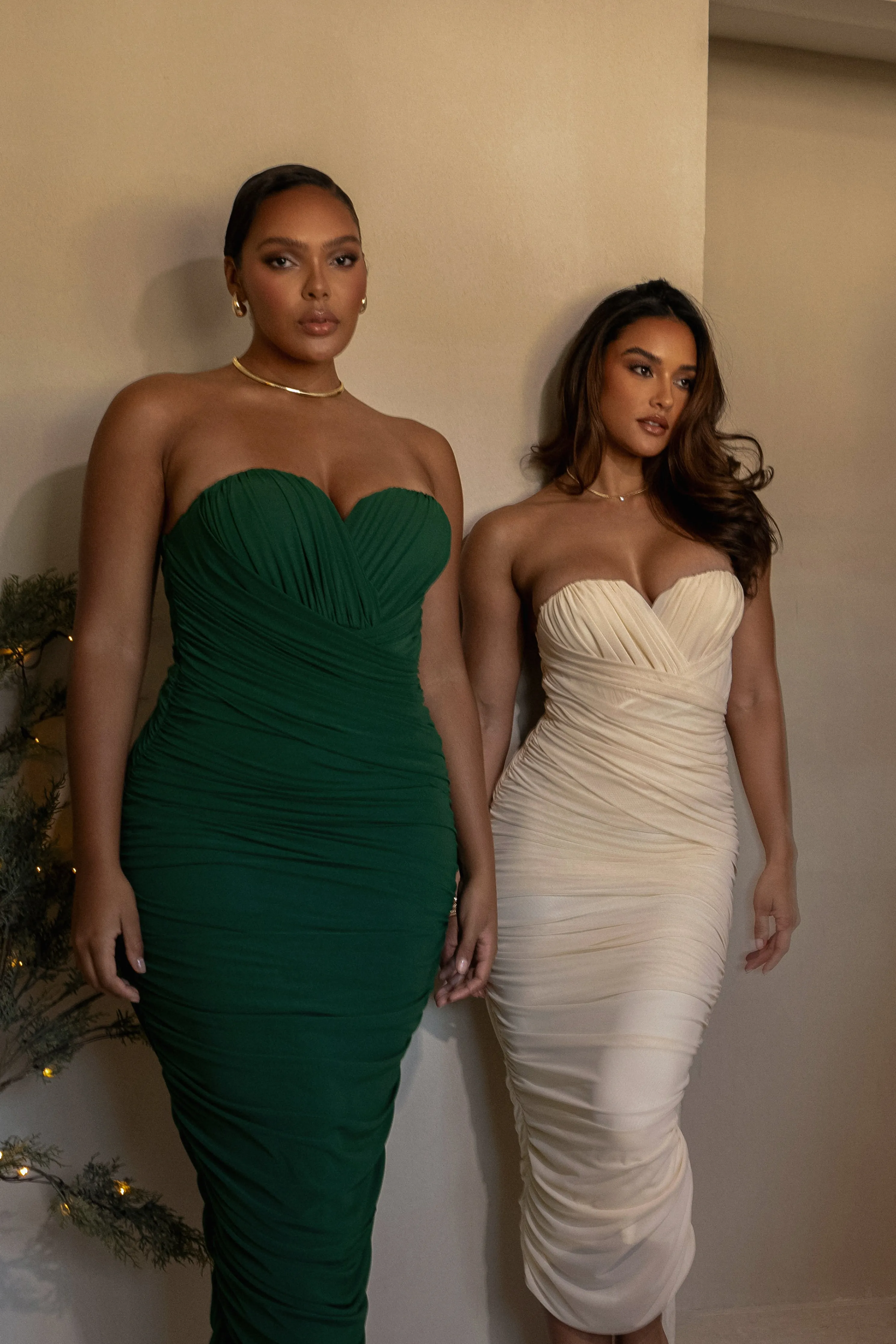 Cream Arcadia Mesh Midi Dress