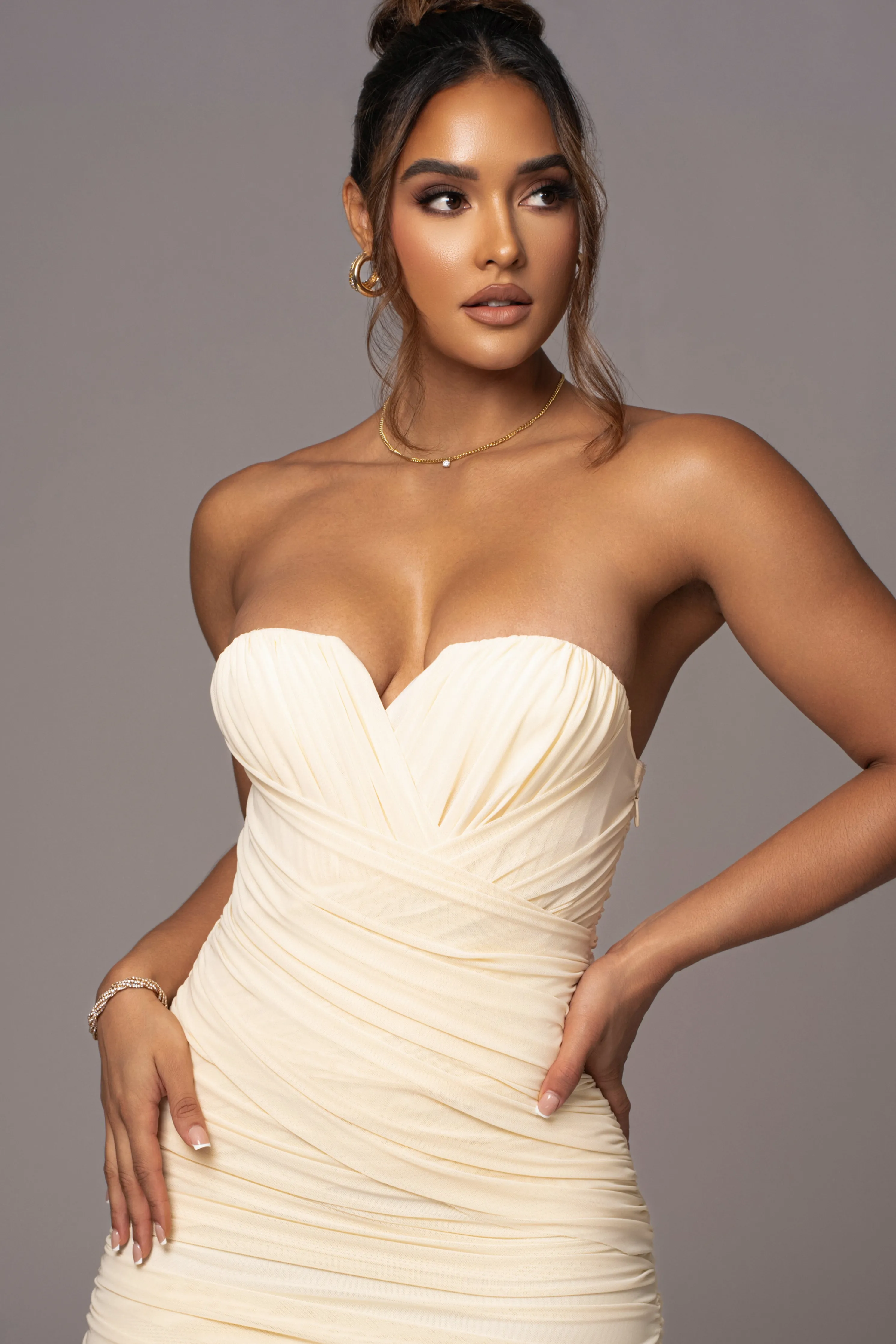 Cream Arcadia Mesh Midi Dress