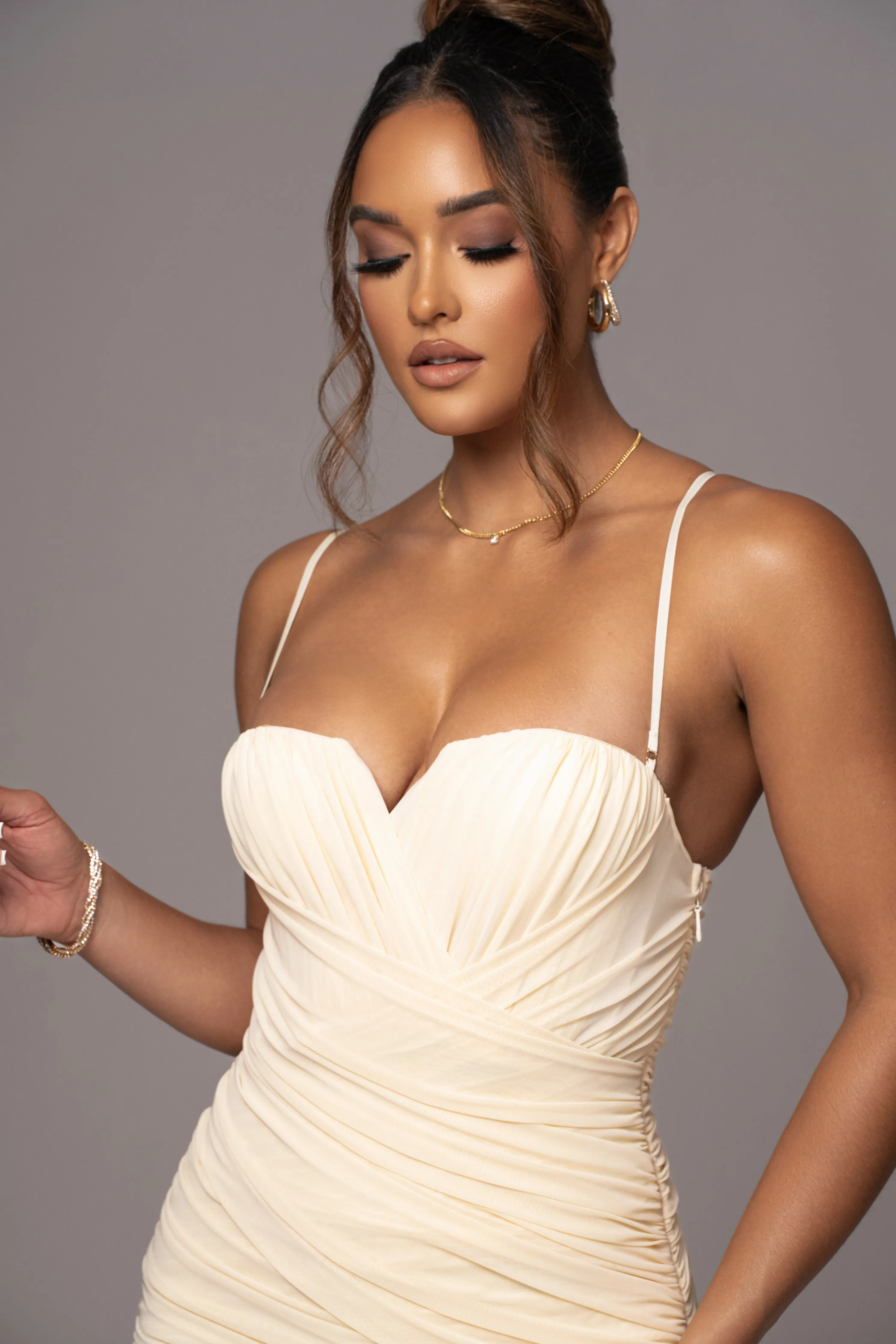 Cream Arcadia Mesh Midi Dress