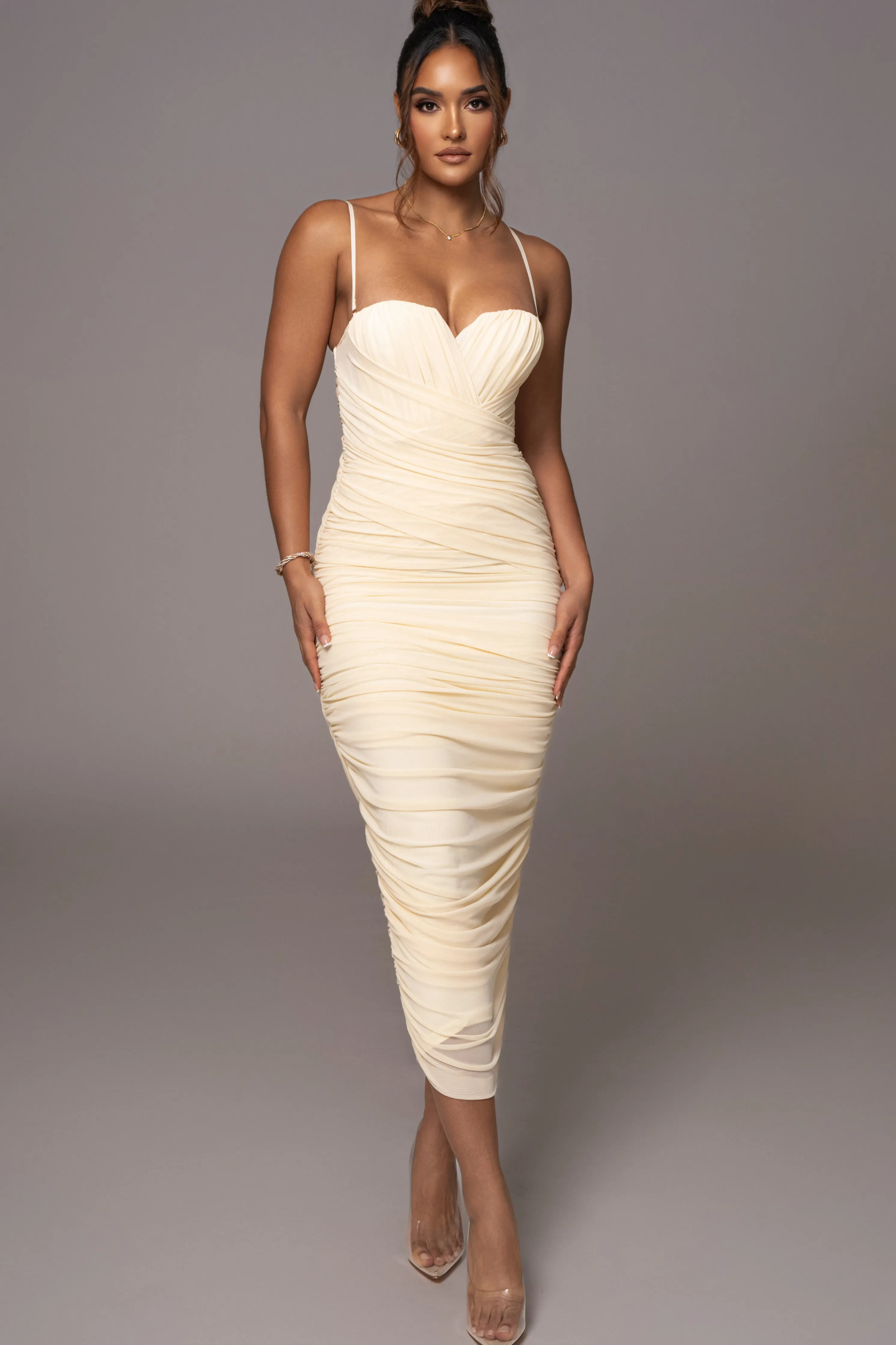 Cream Arcadia Mesh Midi Dress