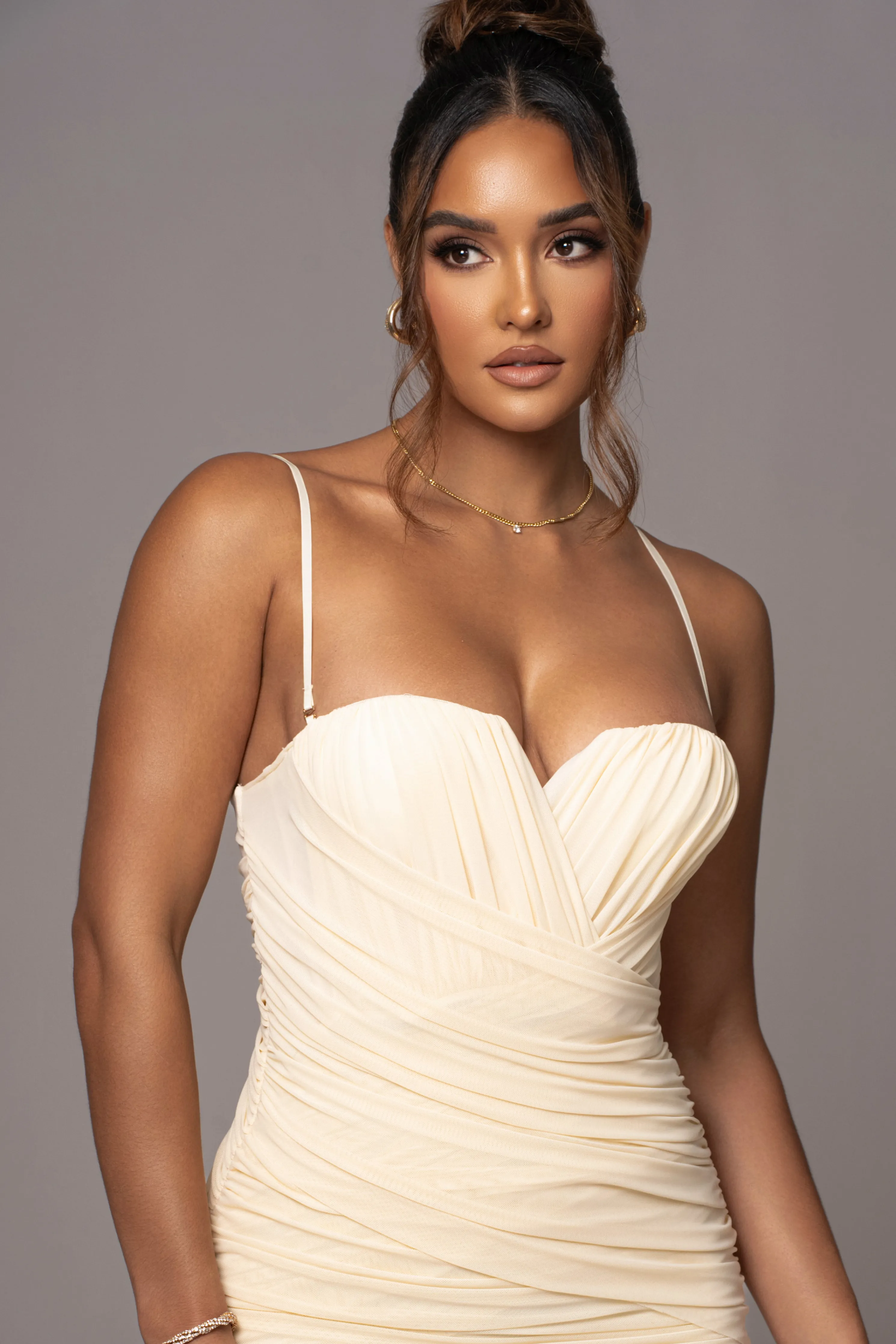 Cream Arcadia Mesh Midi Dress