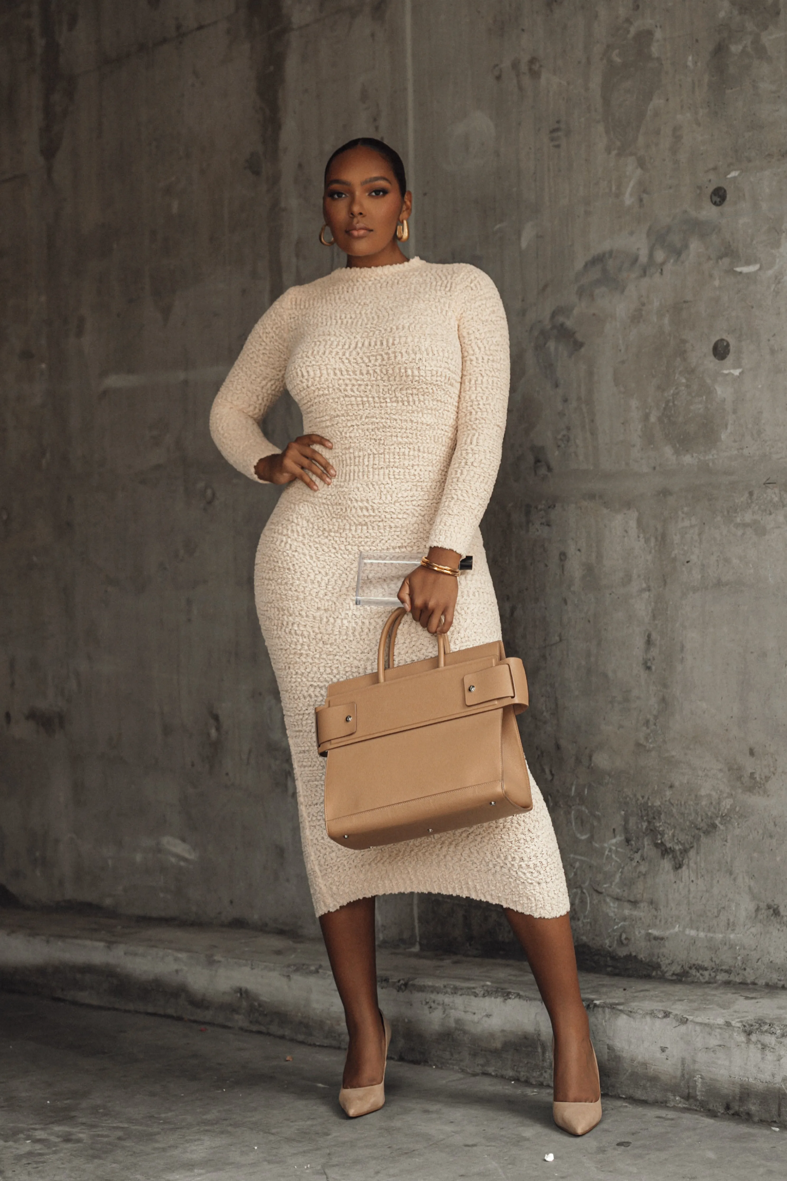 Cream Autumn Knit Maxi Dress