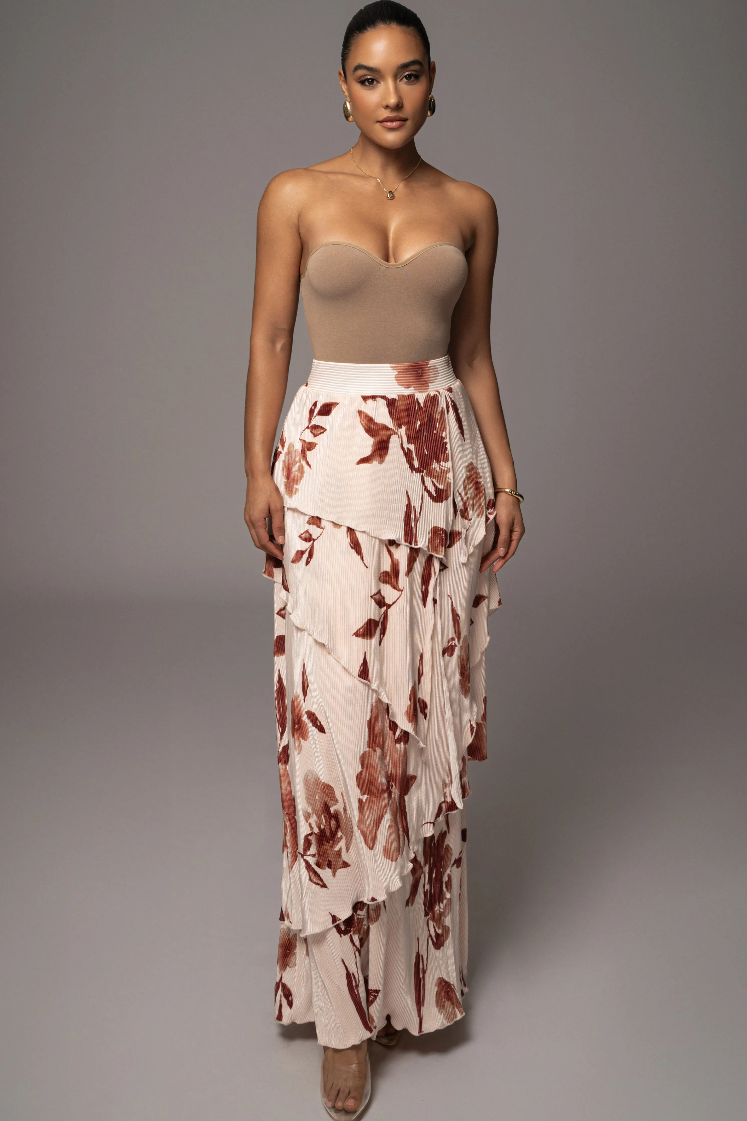 Cream Floral Kamira Tiered Skirt