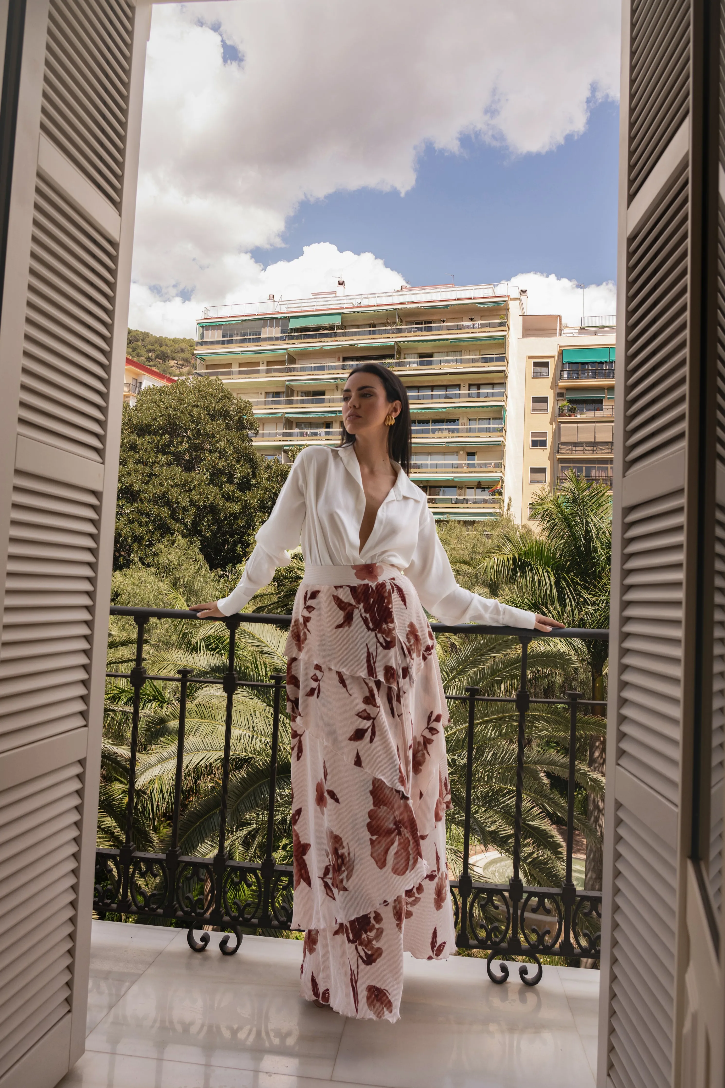 Cream Floral Kamira Tiered Skirt