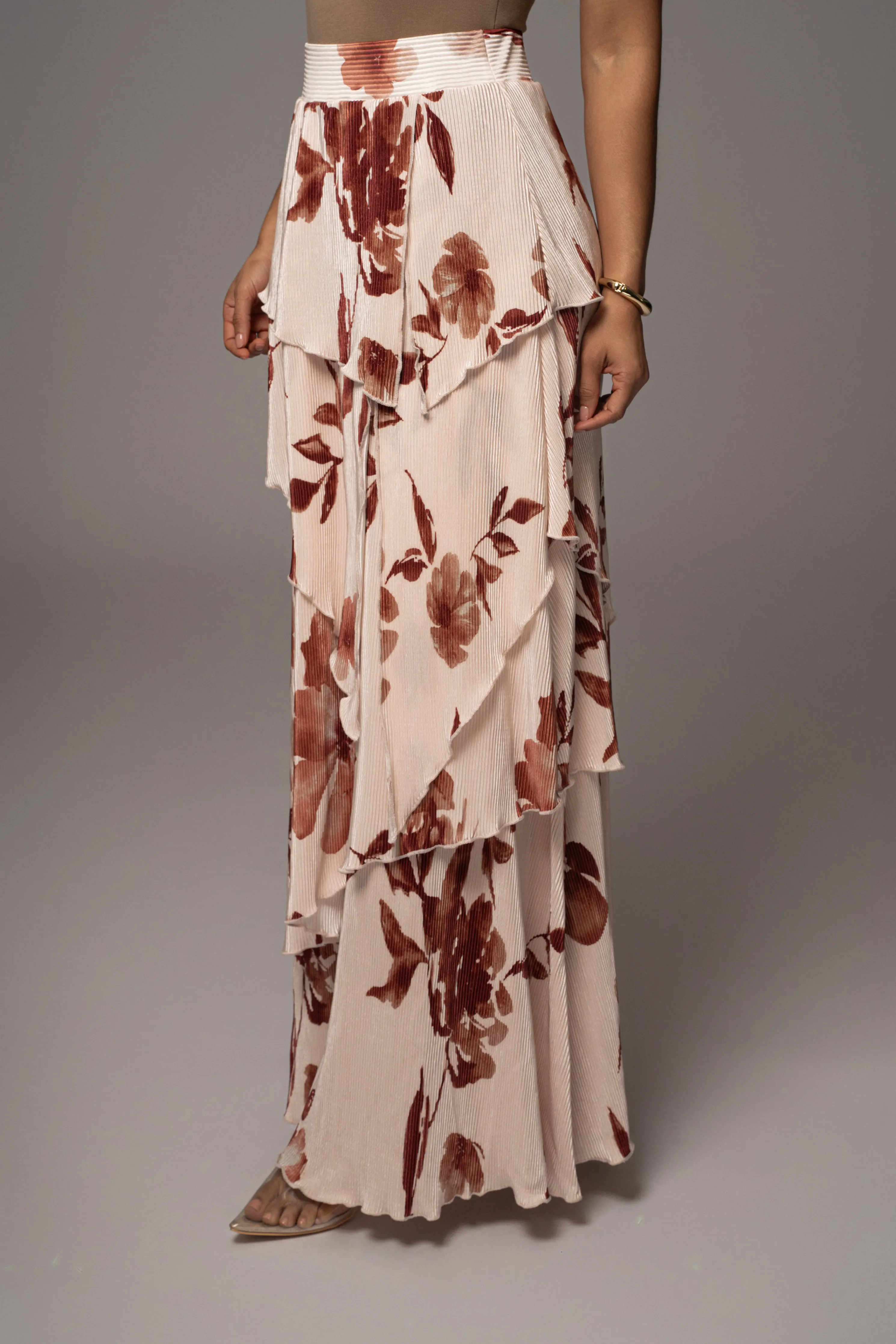 Cream Floral Kamira Tiered Skirt