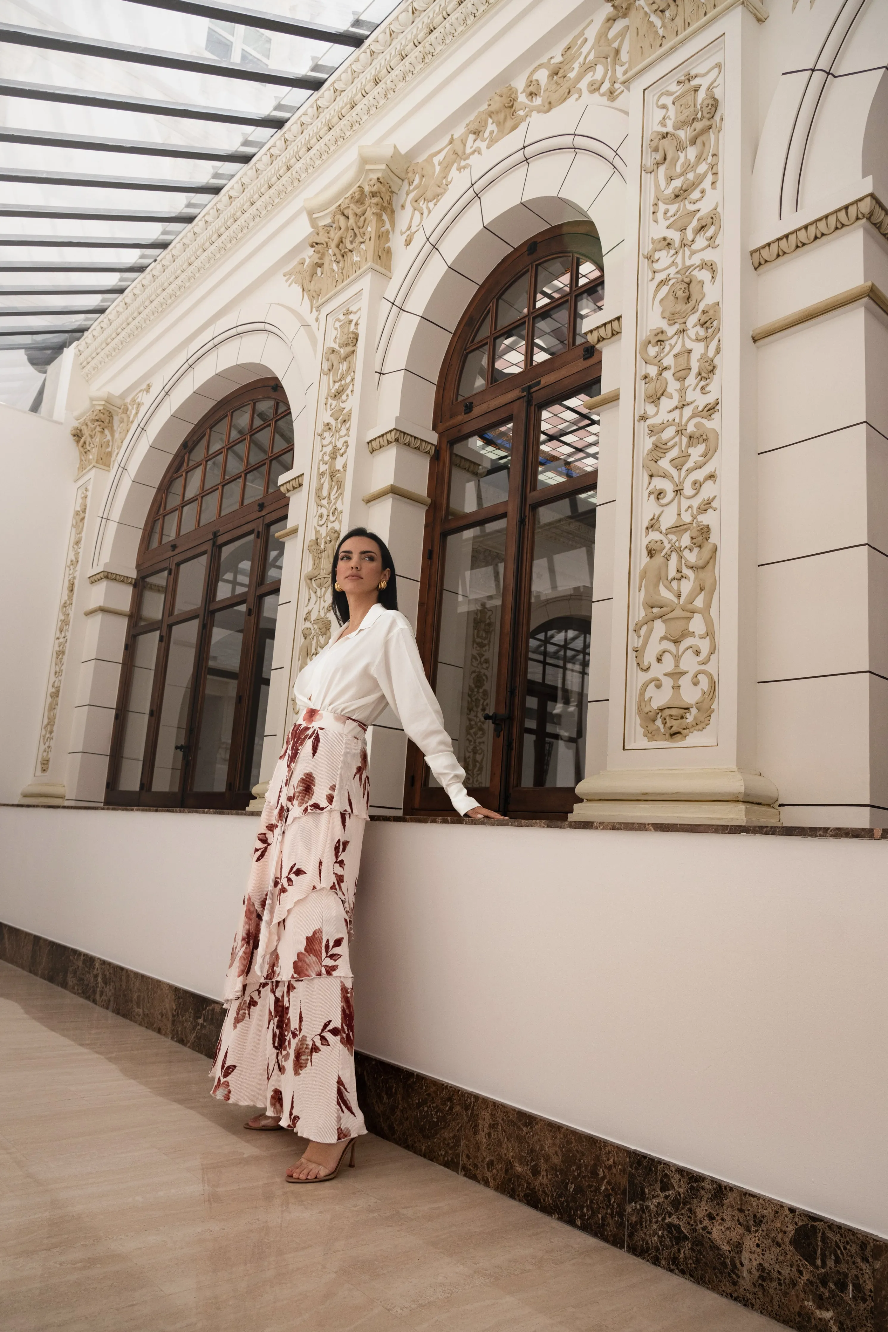 Cream Floral Kamira Tiered Skirt