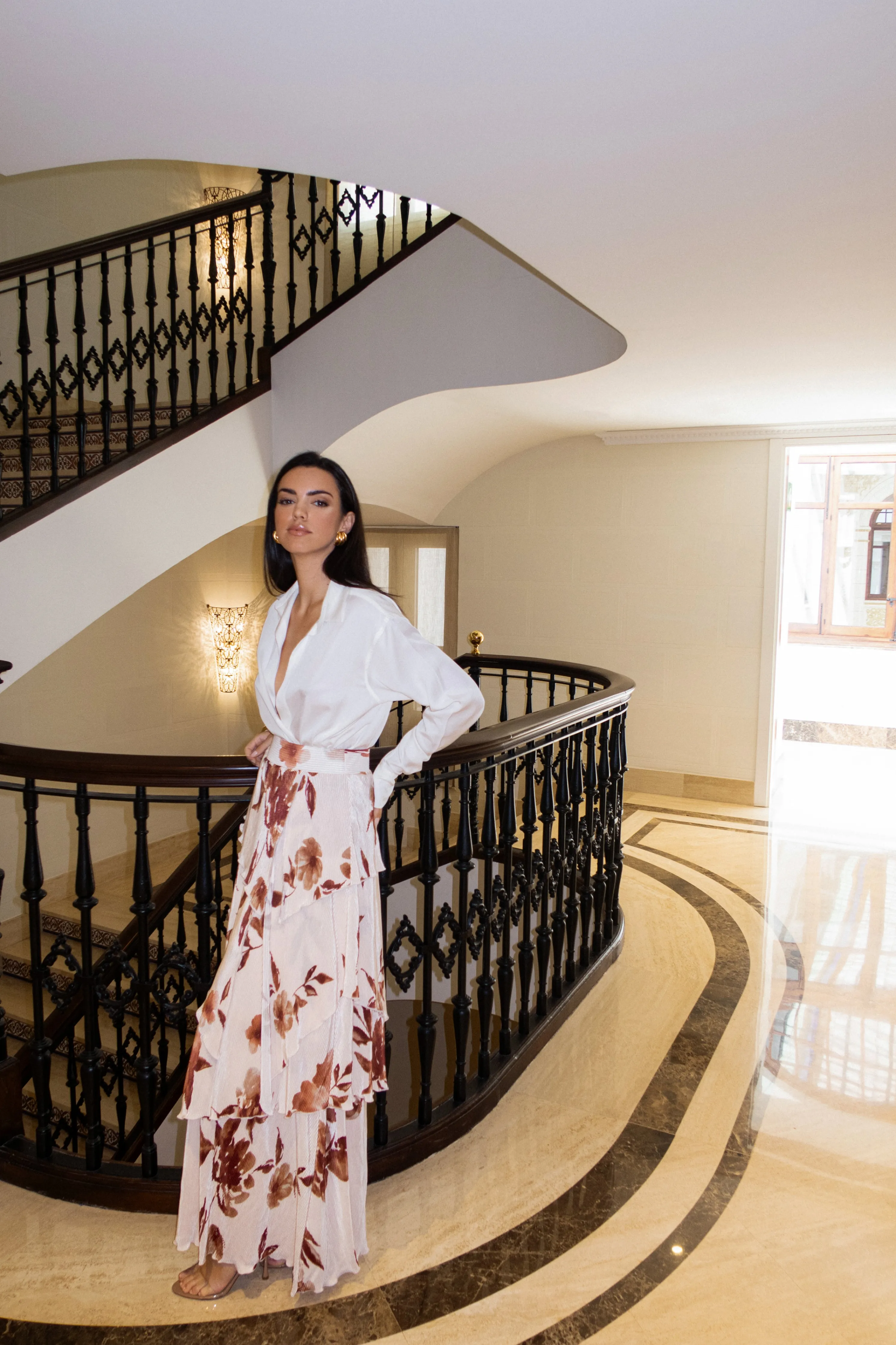 Cream Floral Kamira Tiered Skirt