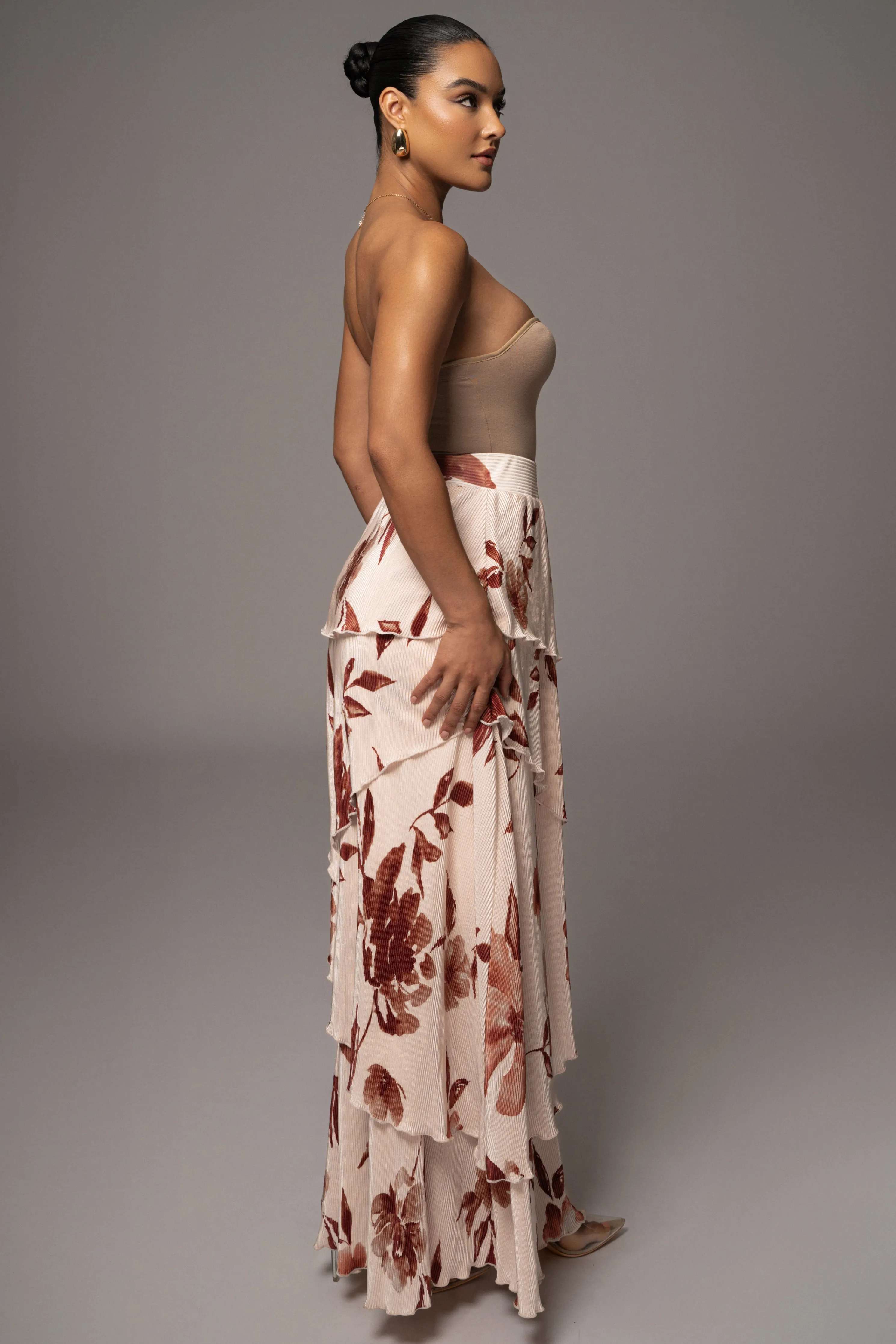 Cream Floral Kamira Tiered Skirt