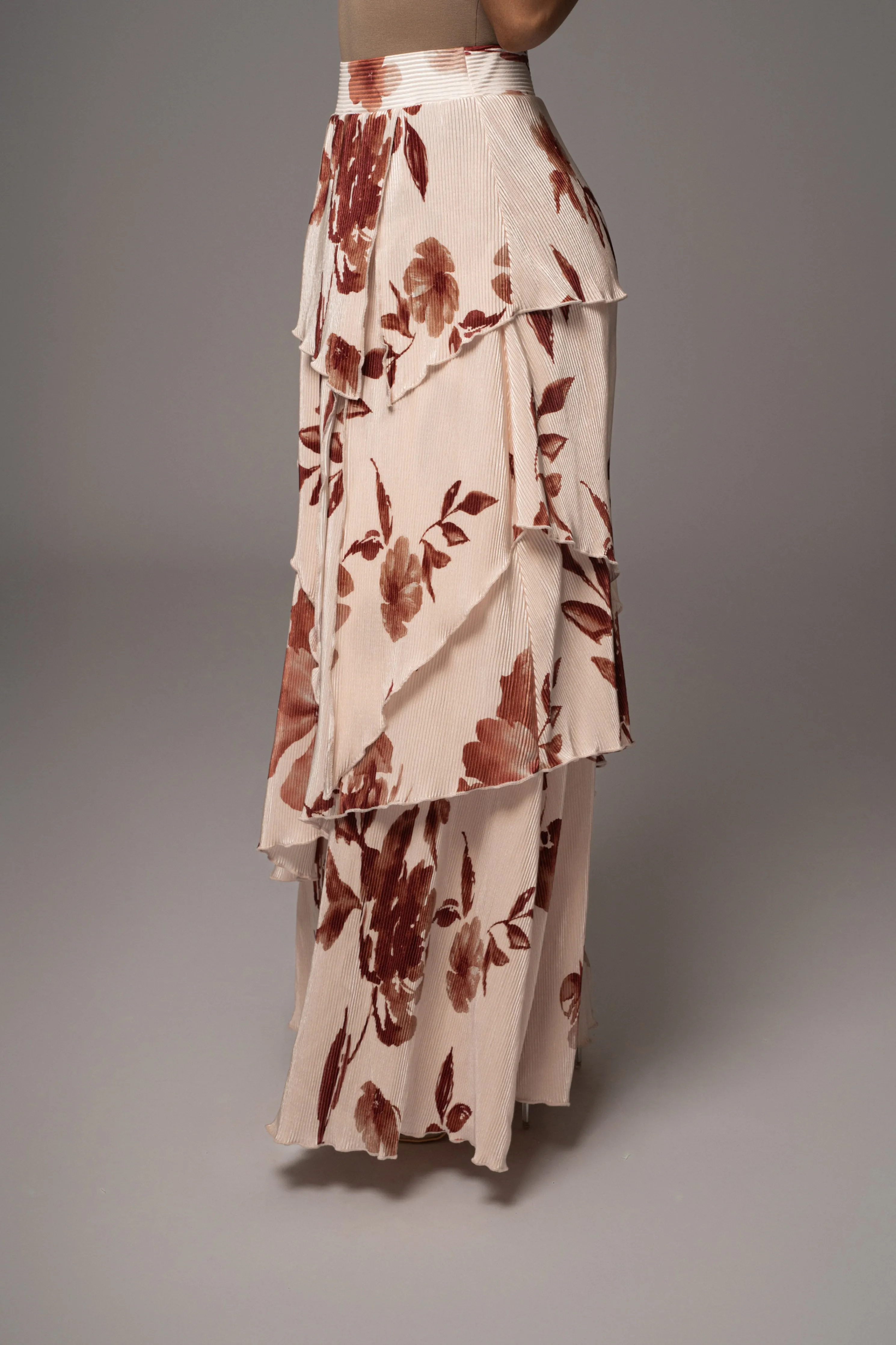 Cream Floral Kamira Tiered Skirt