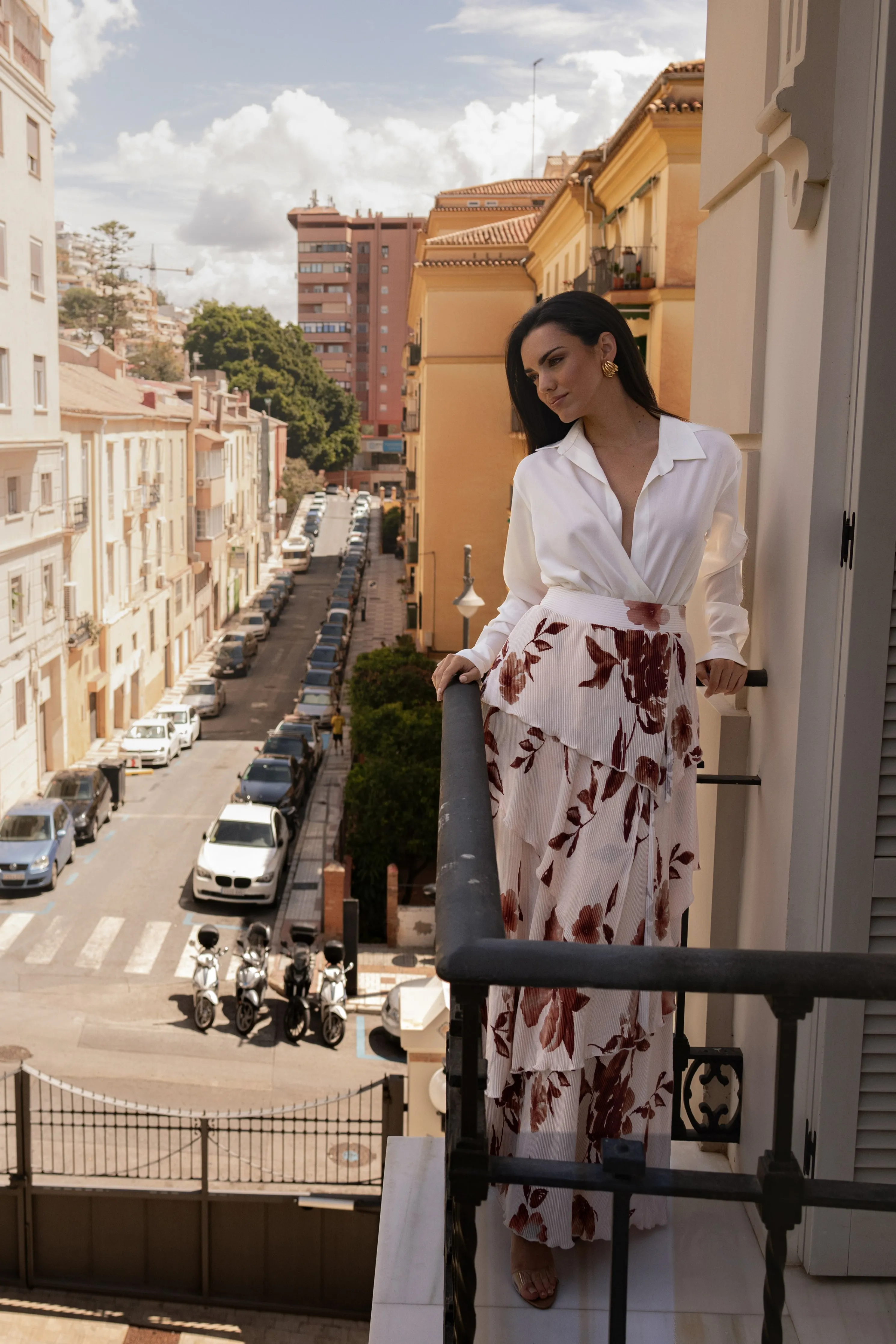 Cream Floral Kamira Tiered Skirt