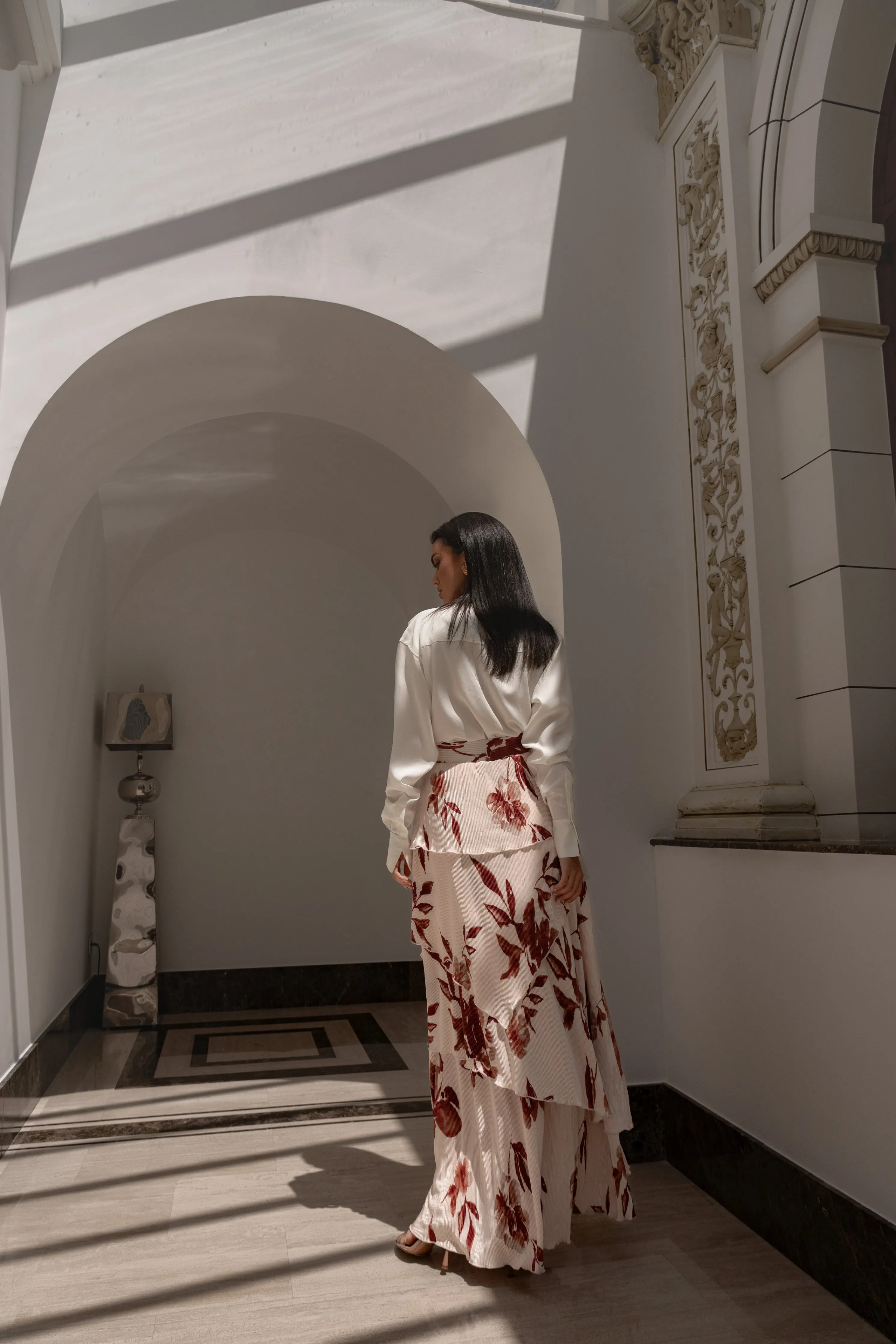 Cream Floral Kamira Tiered Skirt