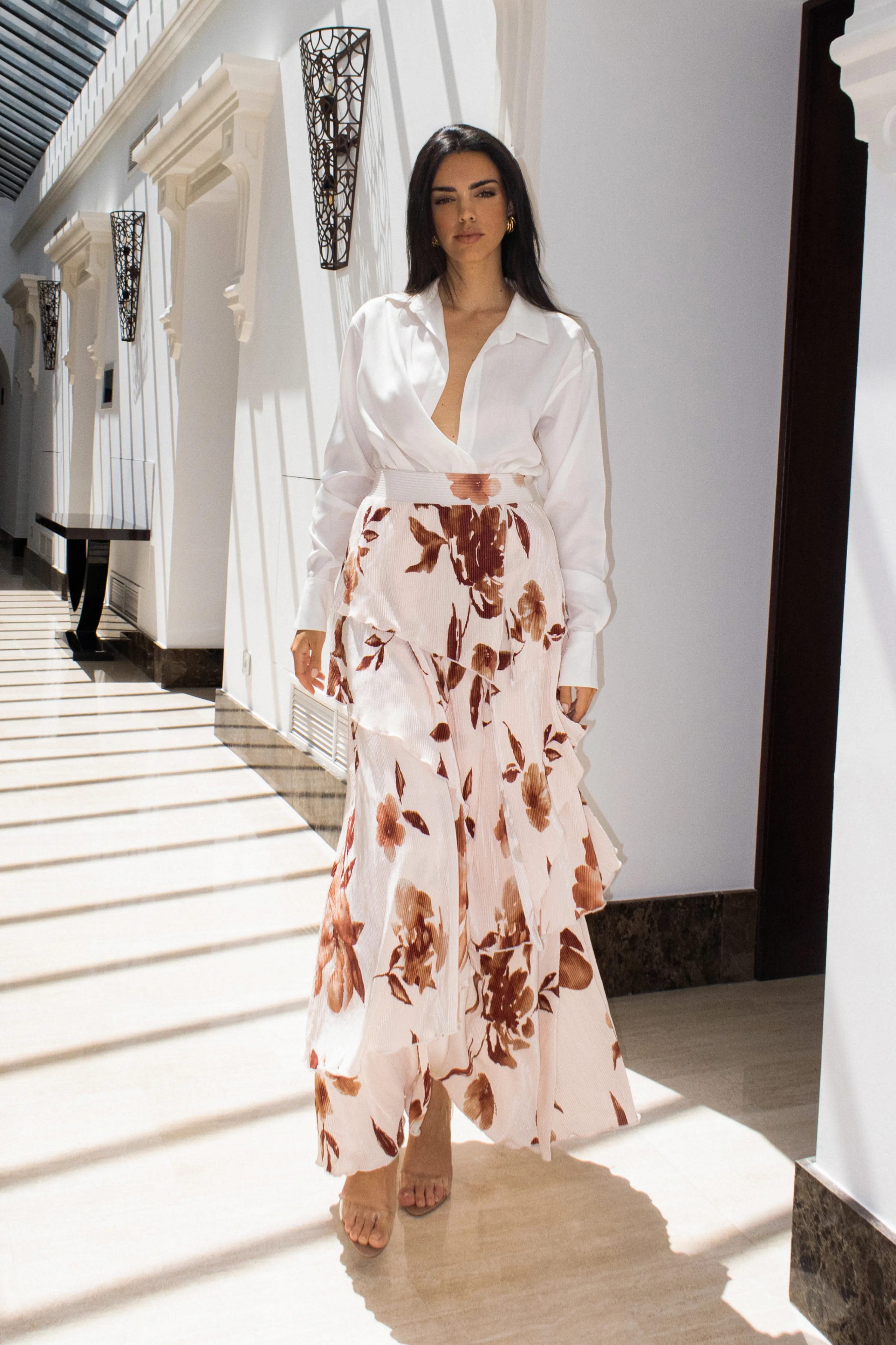 Cream Floral Kamira Tiered Skirt