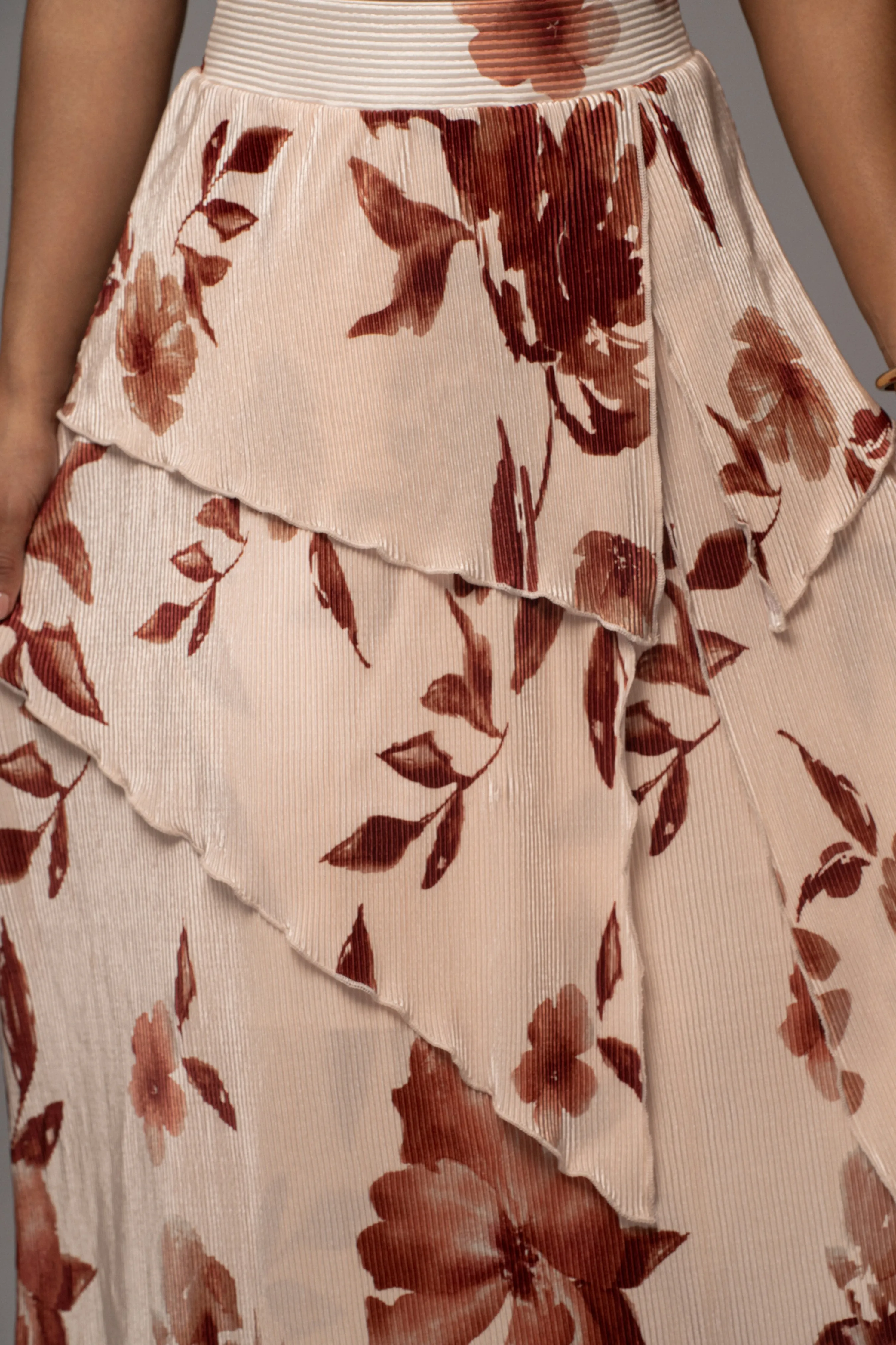 Cream Floral Kamira Tiered Skirt