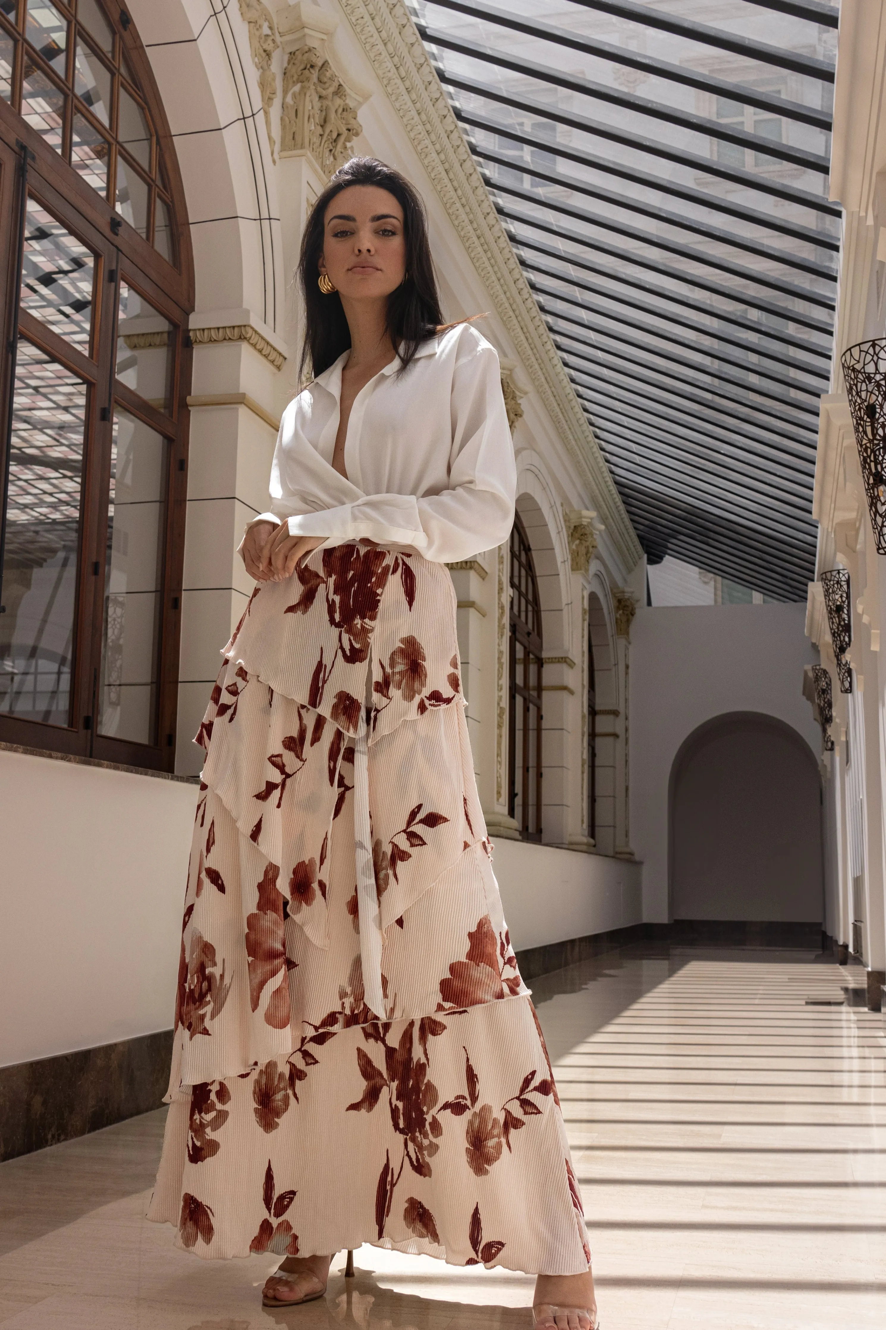 Cream Floral Kamira Tiered Skirt