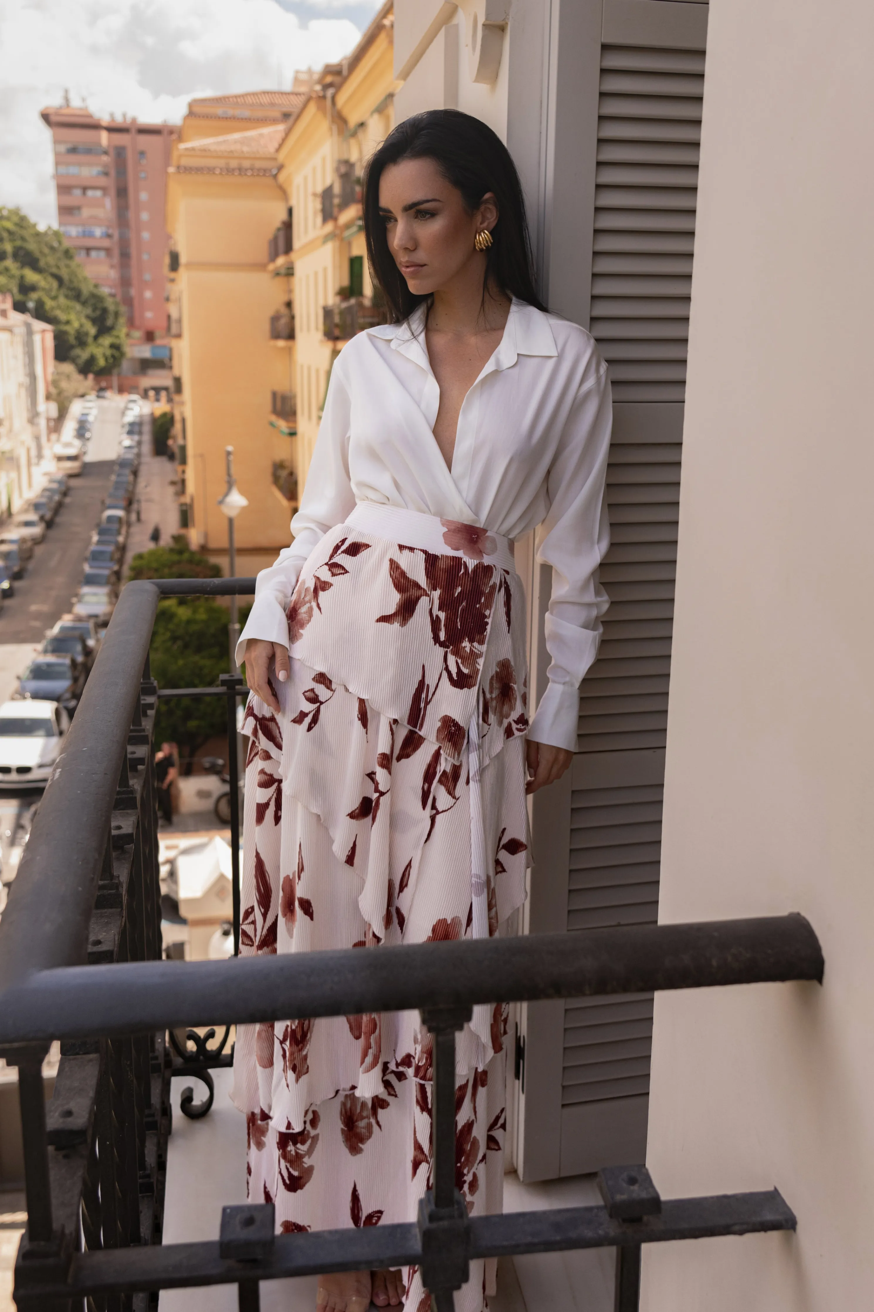 Cream Floral Kamira Tiered Skirt