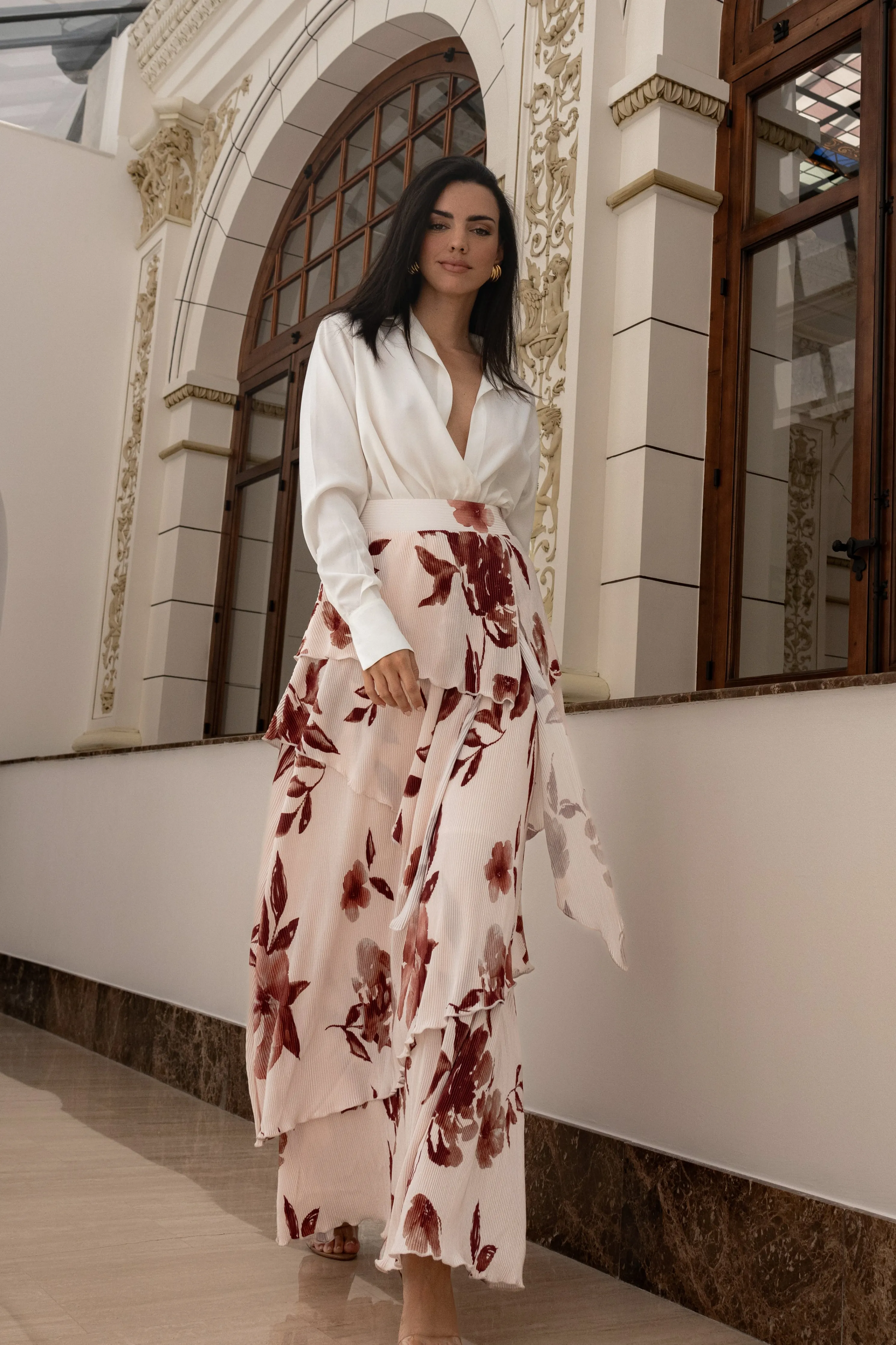 Cream Floral Kamira Tiered Skirt