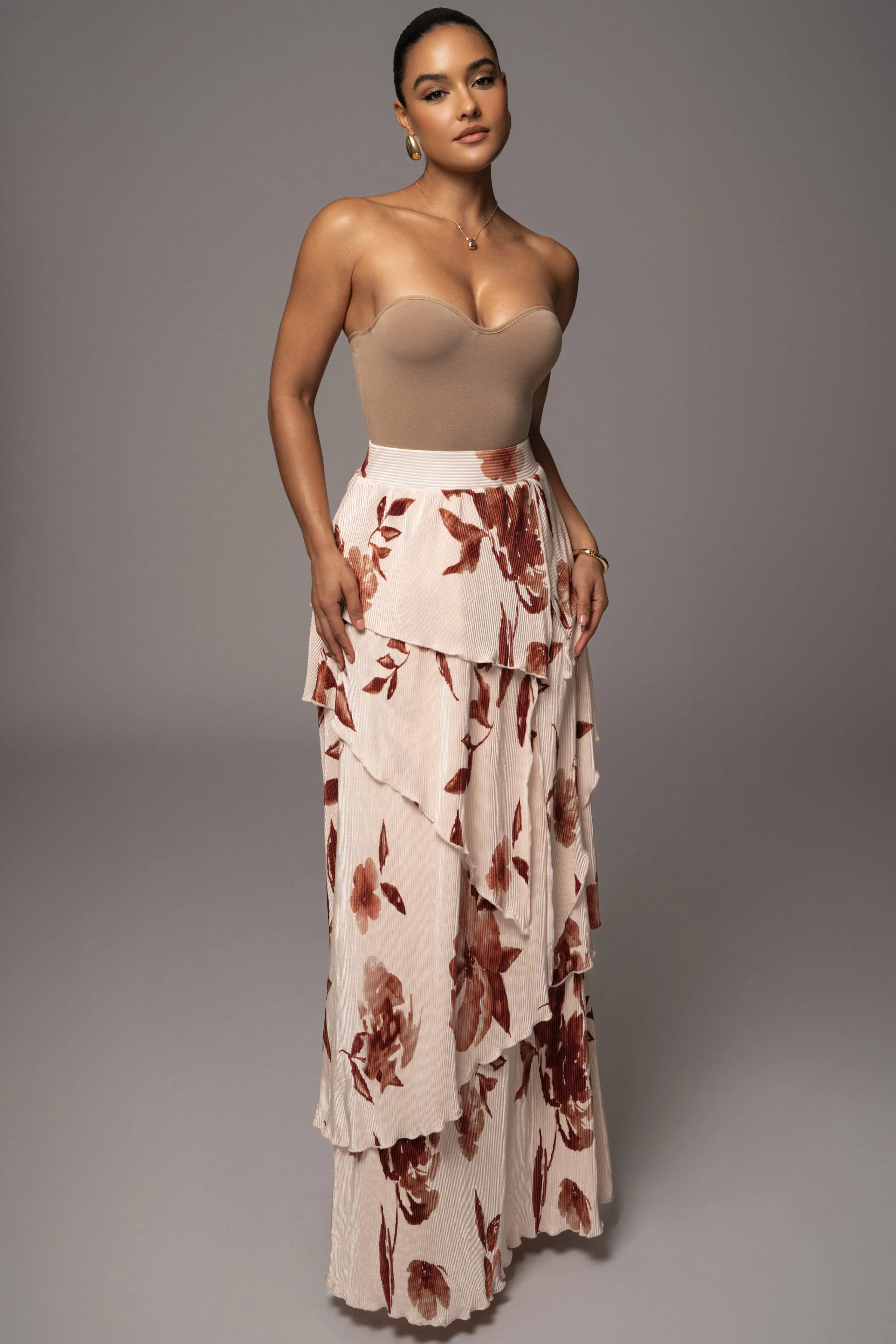 Cream Floral Kamira Tiered Skirt