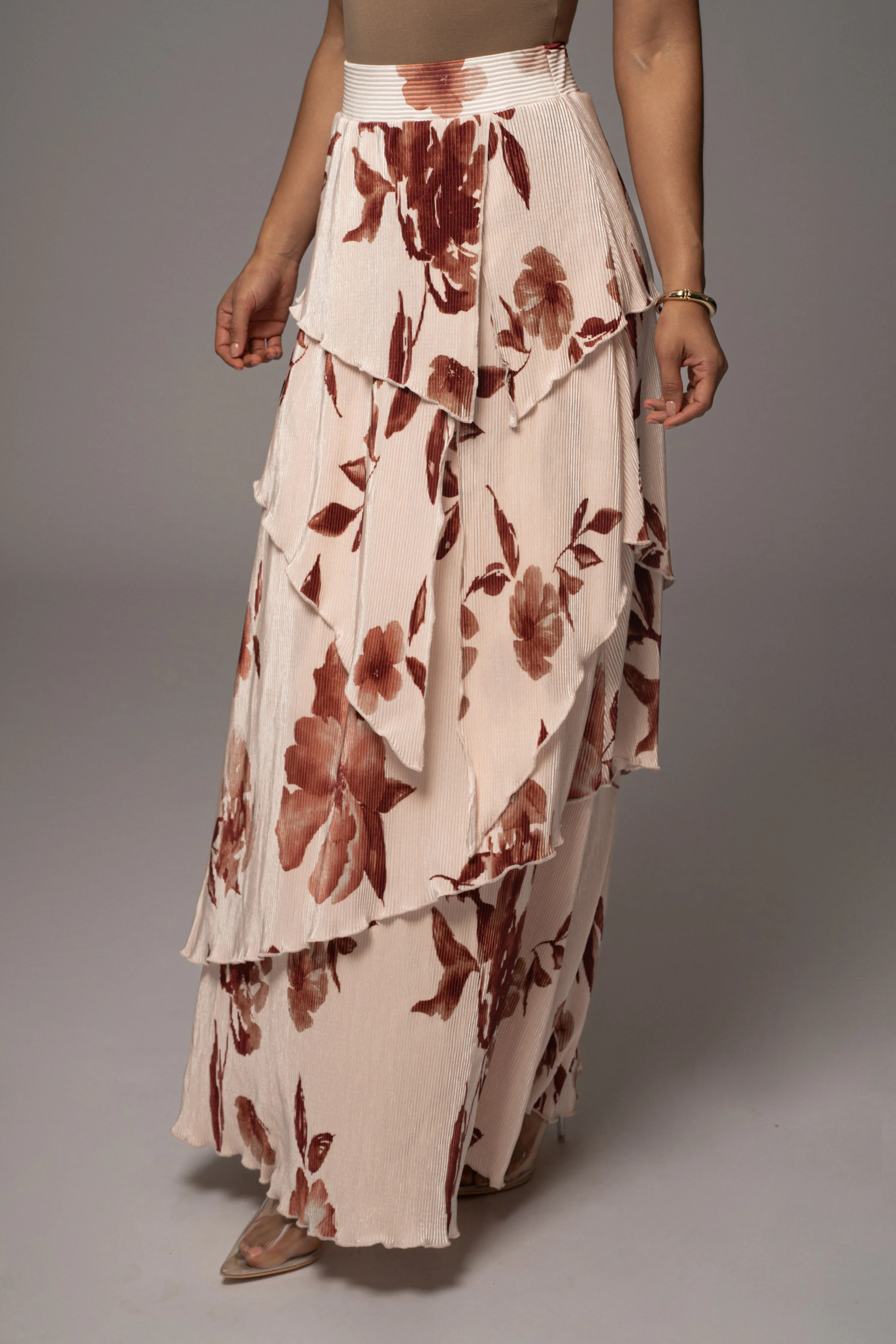 Cream Floral Kamira Tiered Skirt