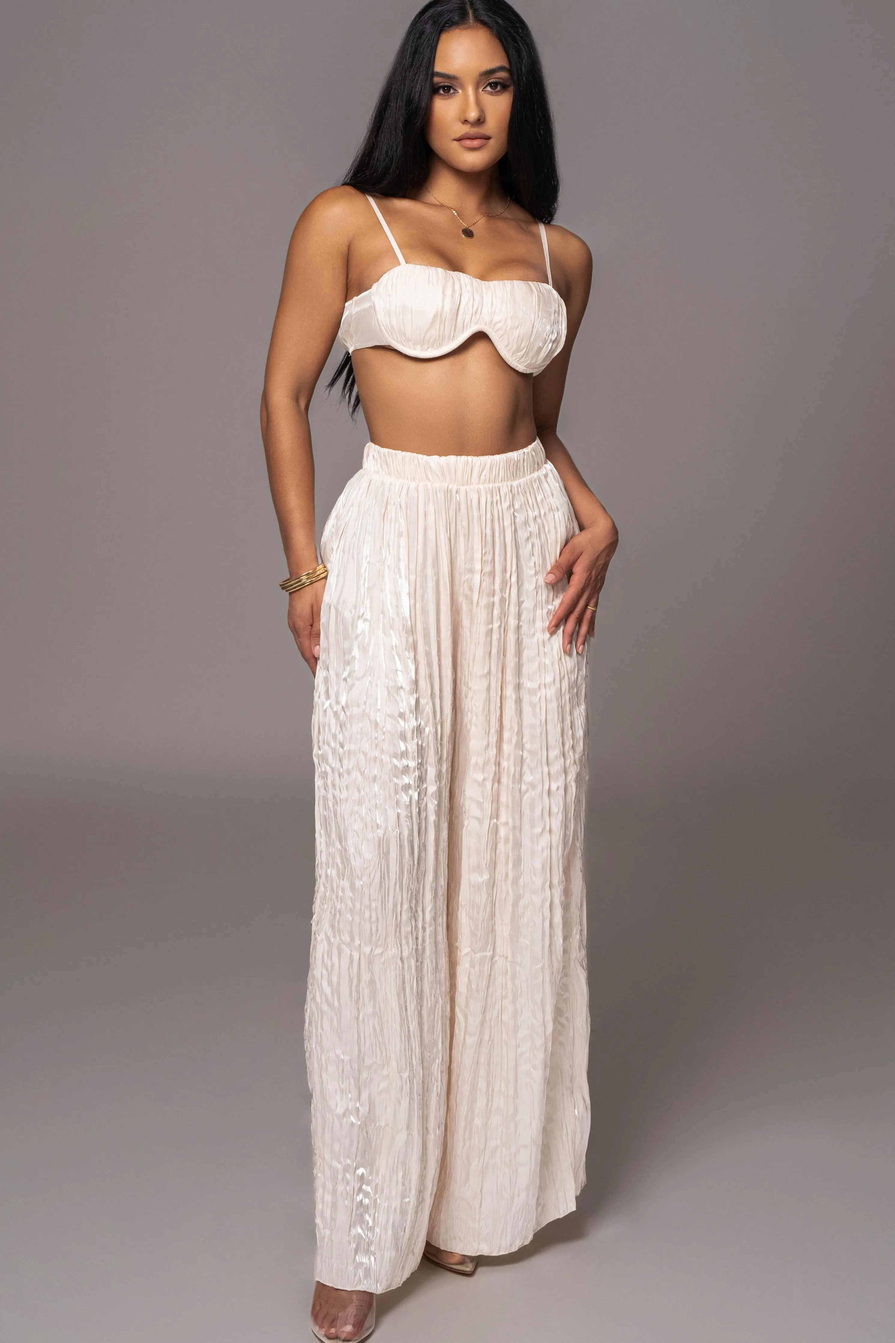 Cream Lets Get Away Satin Pant Set