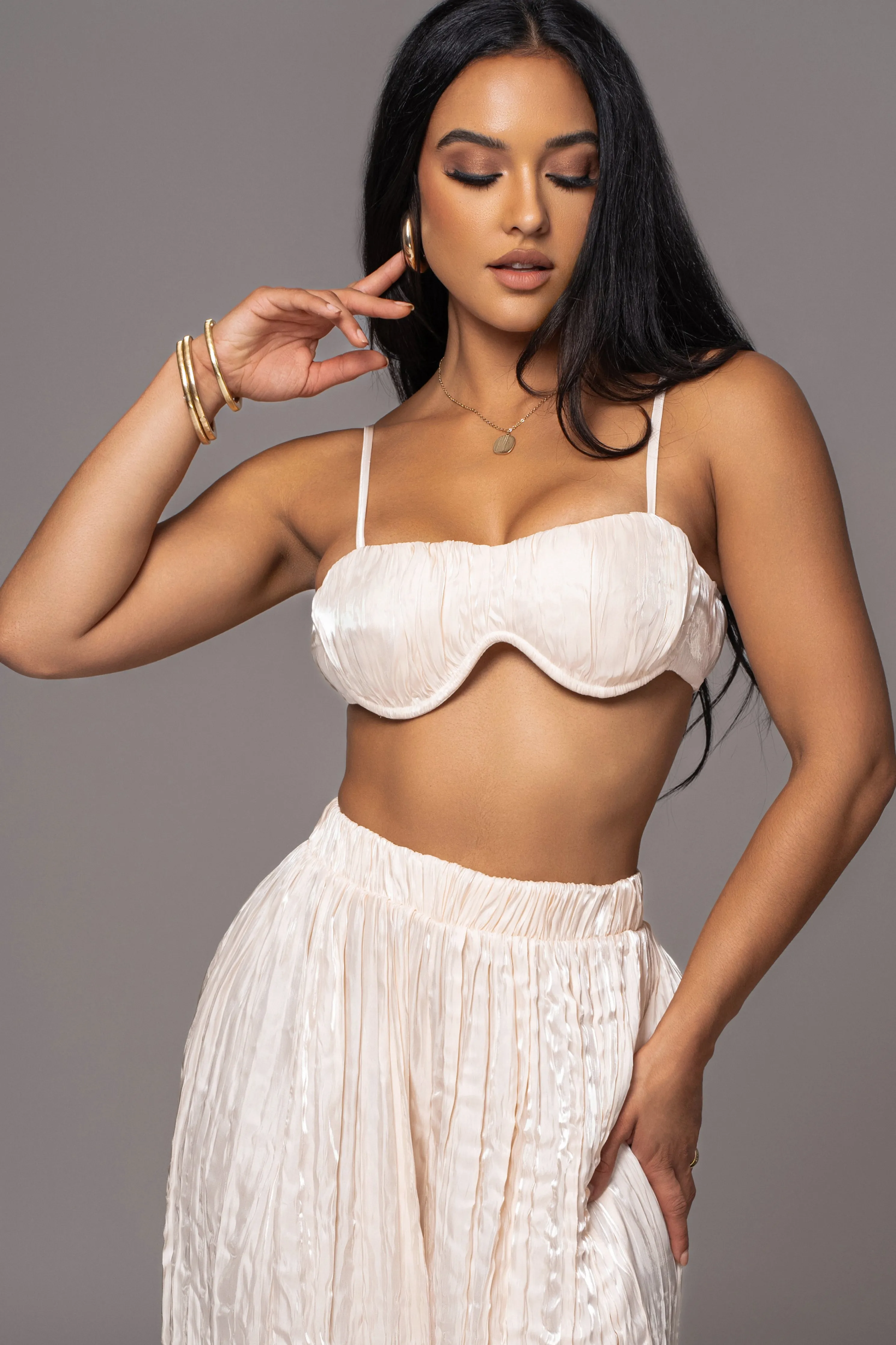 Cream Lets Get Away Satin Pant Set