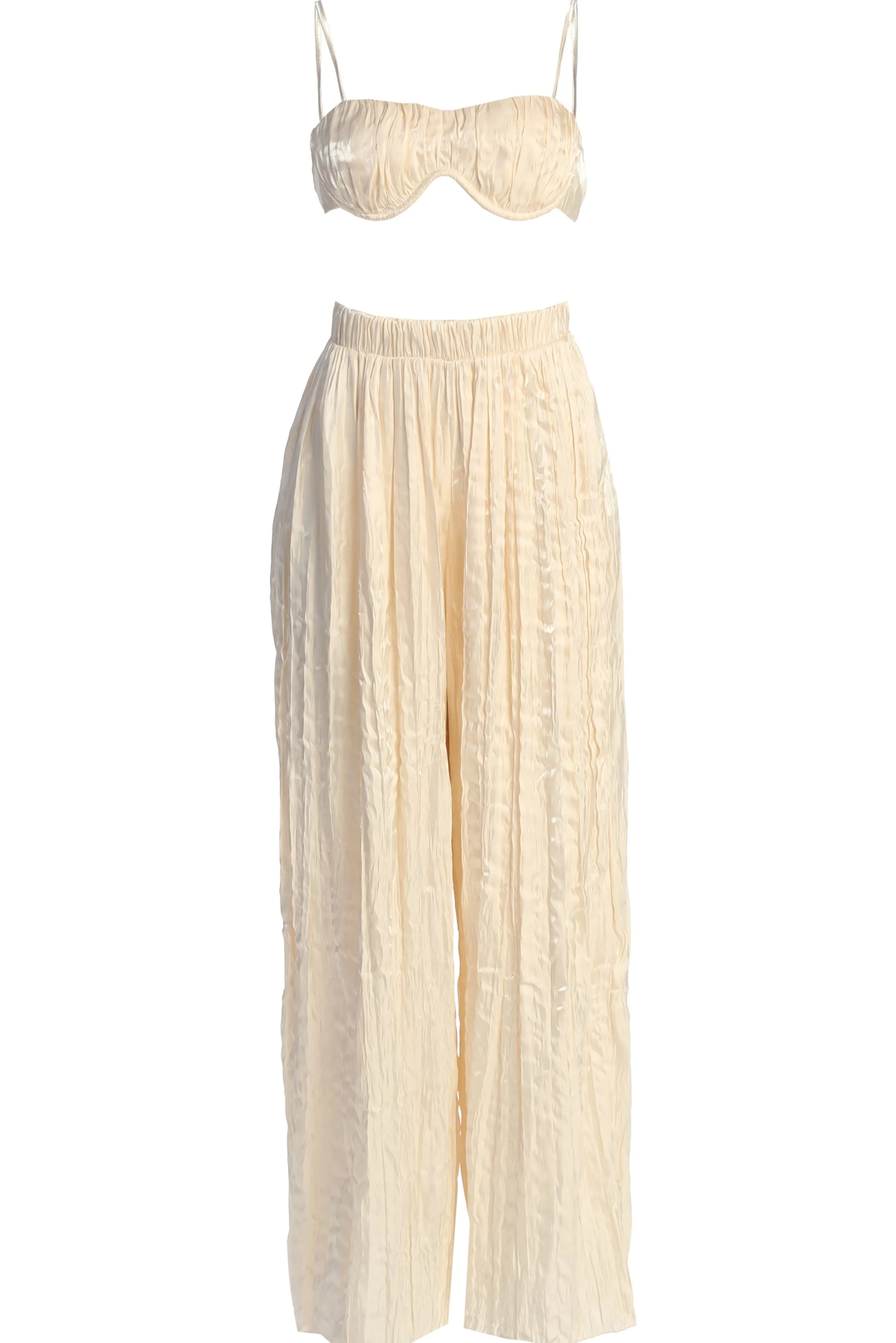 Cream Lets Get Away Satin Pant Set
