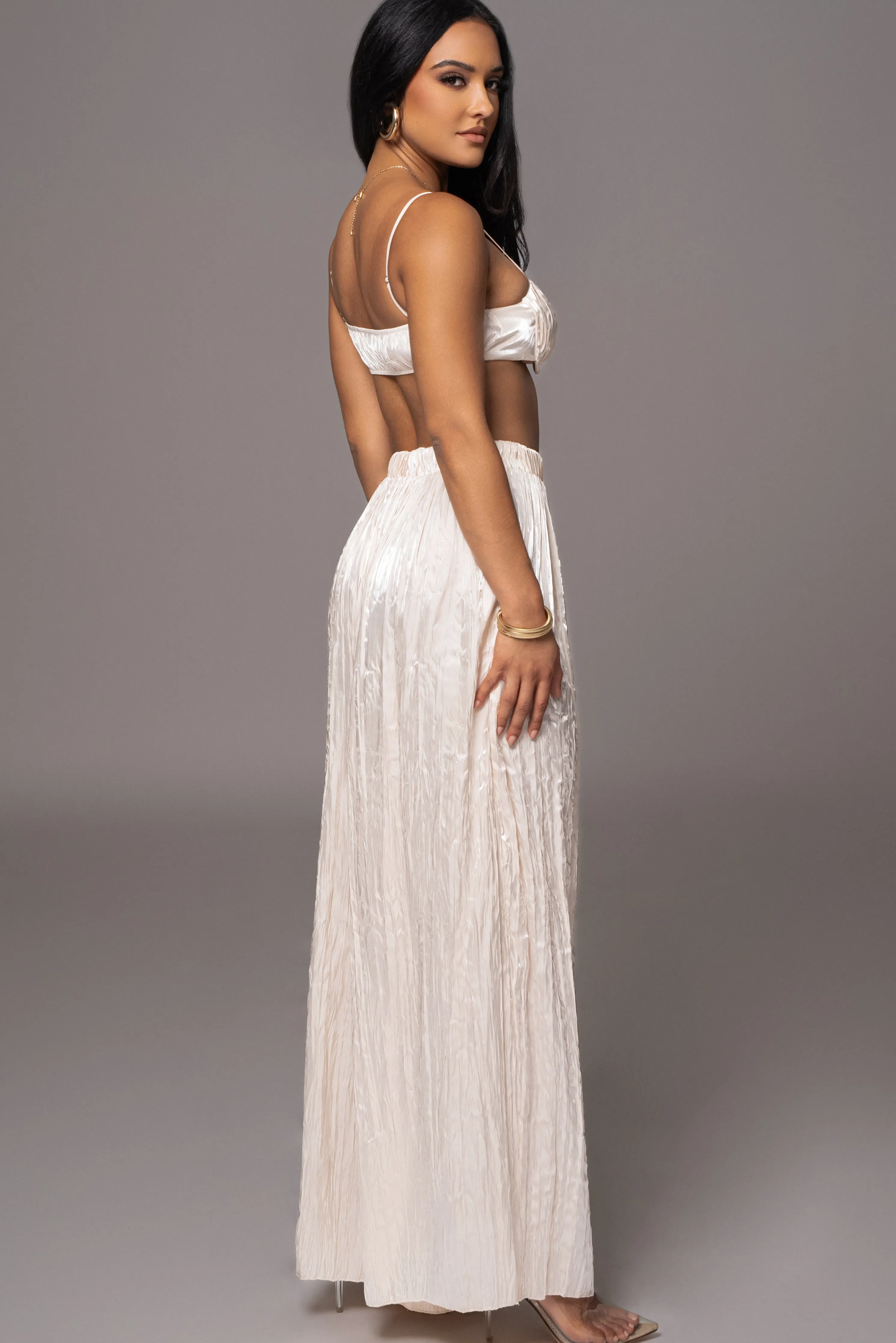 Cream Lets Get Away Satin Pant Set