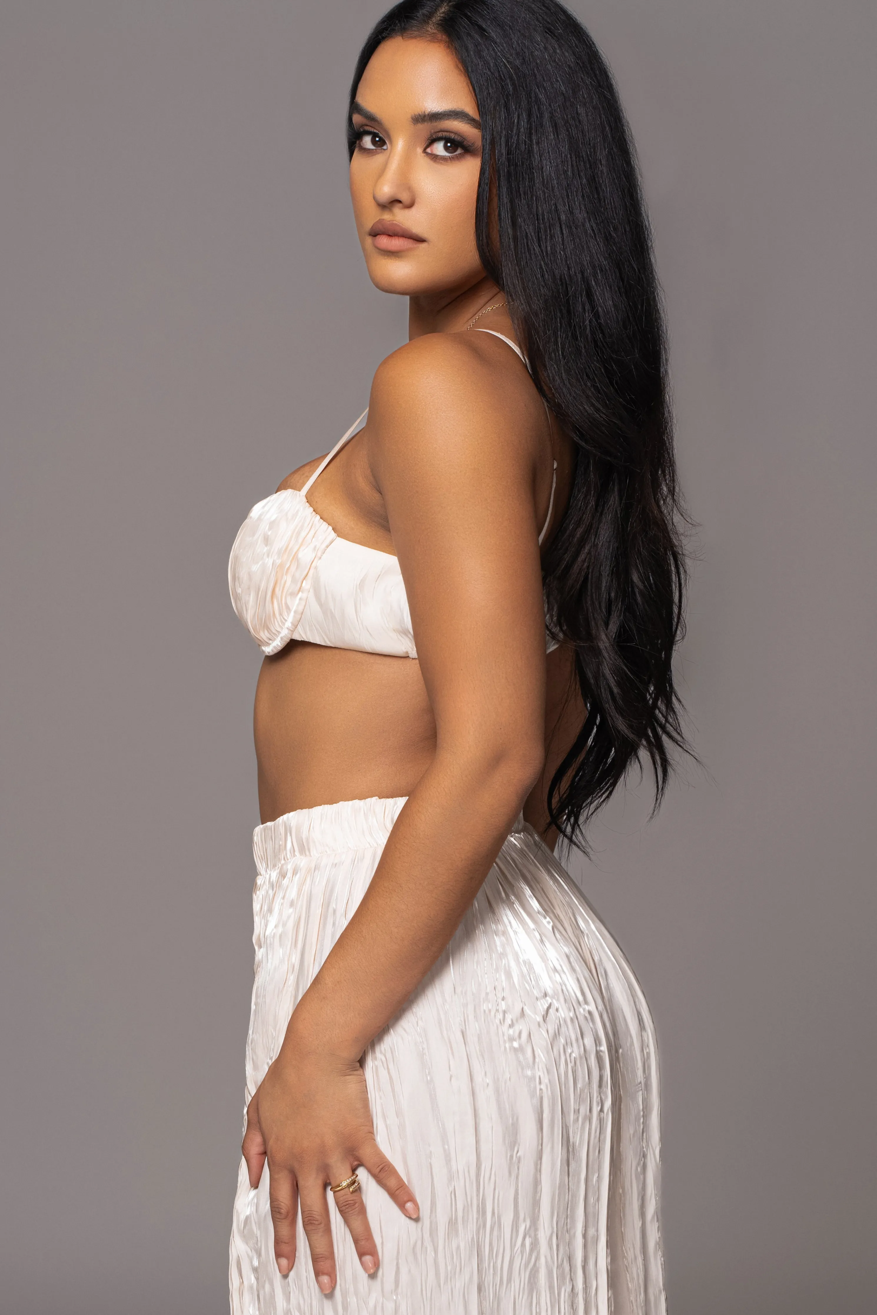 Cream Lets Get Away Satin Pant Set