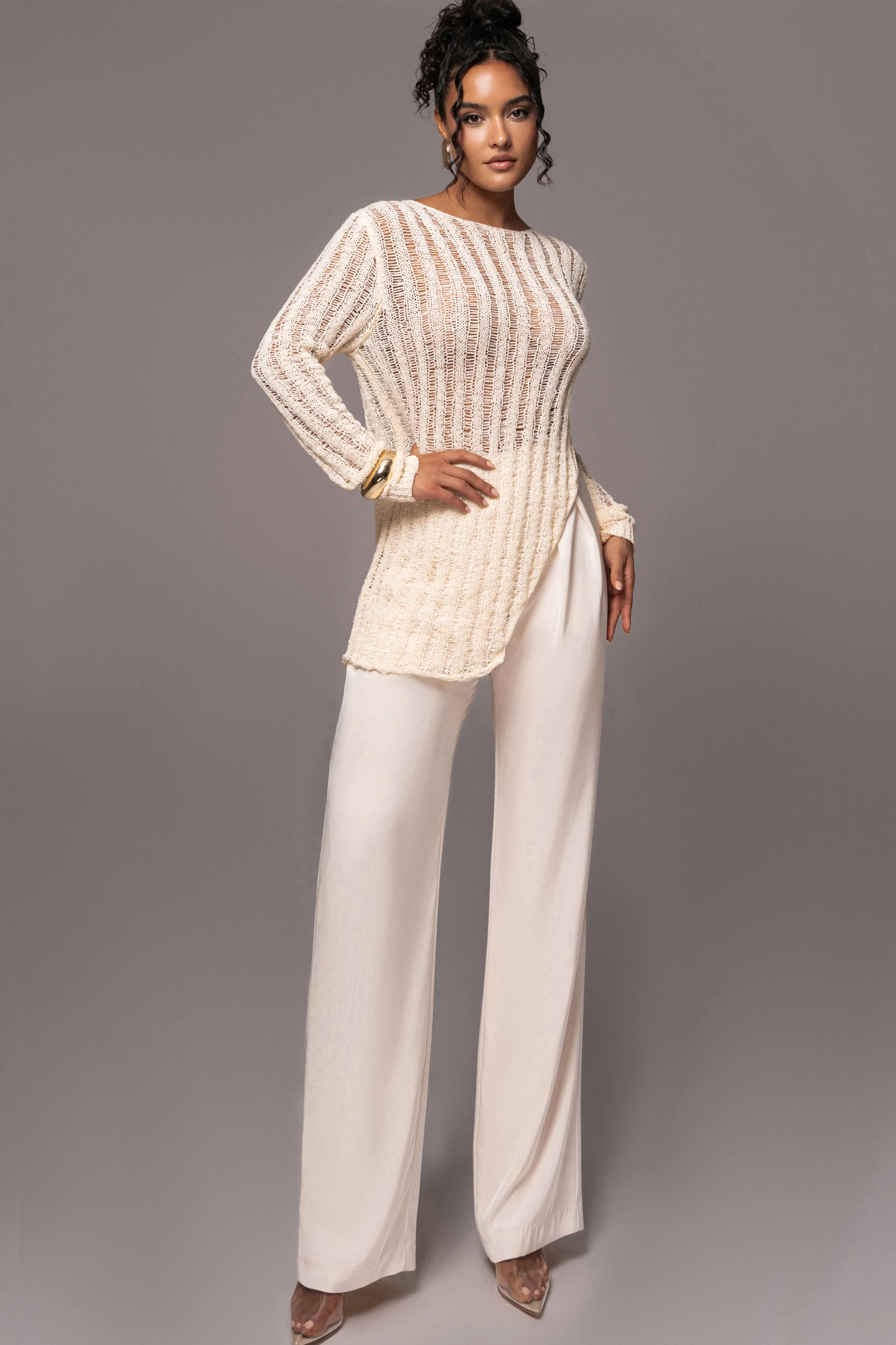 Cream Natalya Rib Knit Top