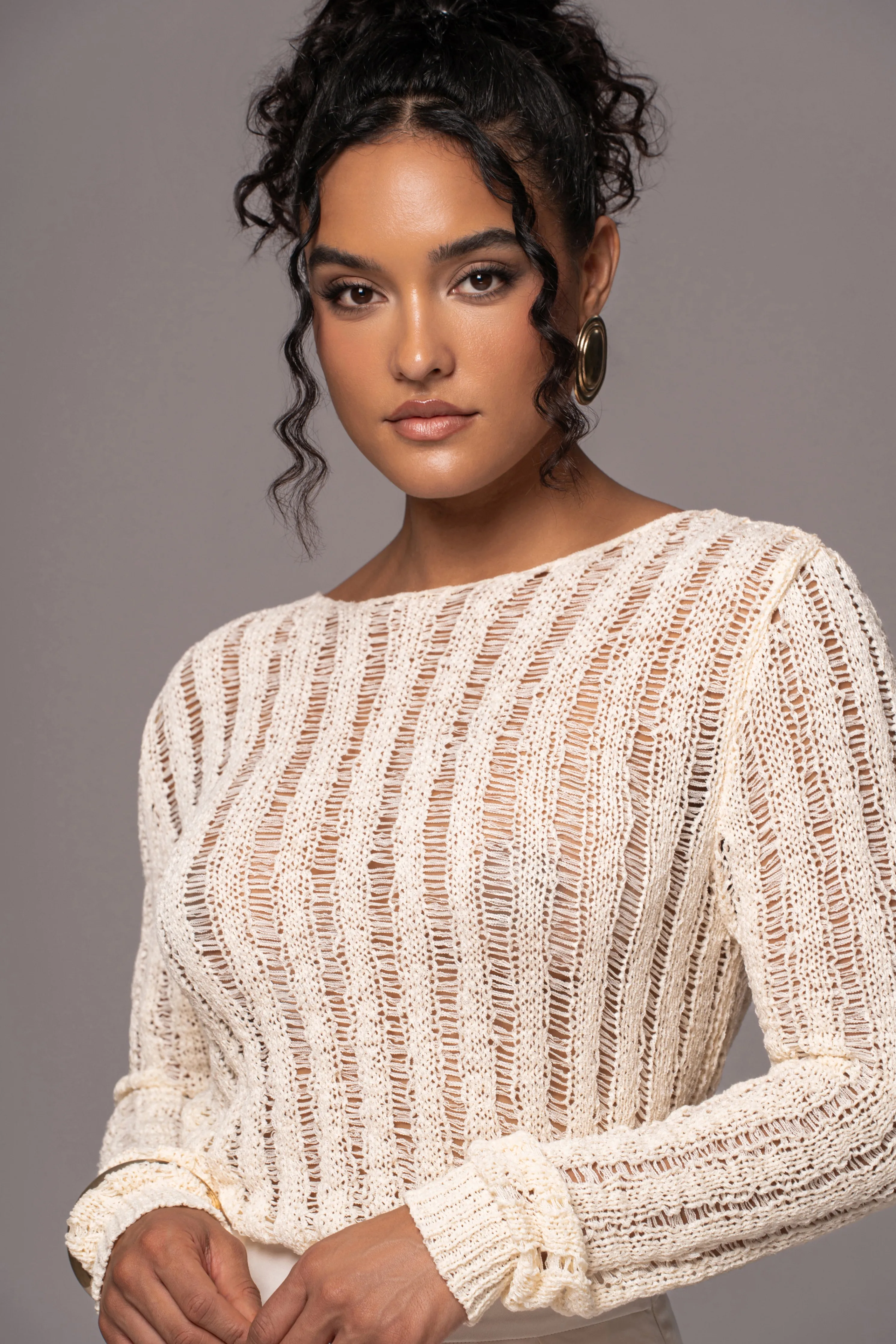Cream Natalya Rib Knit Top