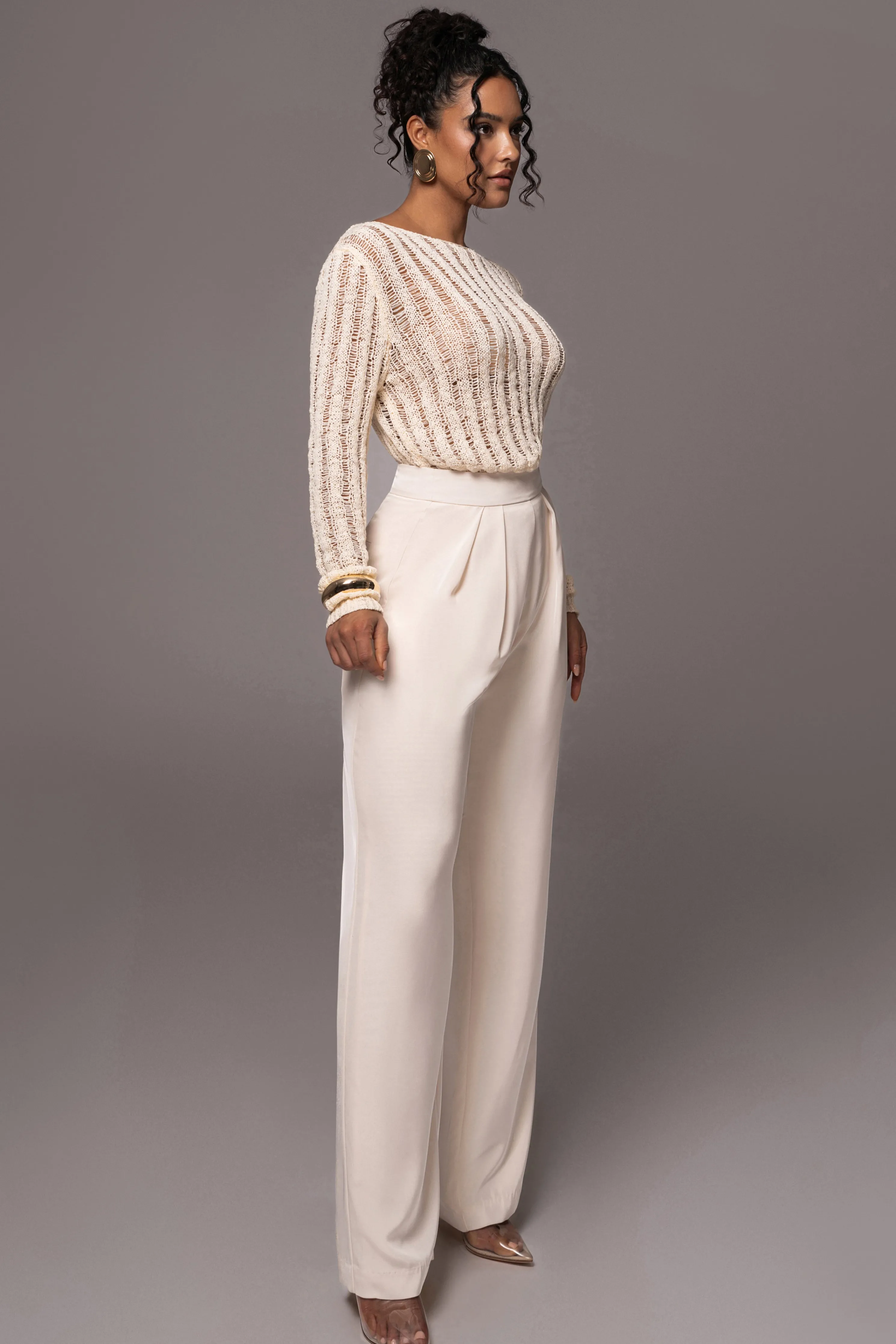 Cream Natalya Rib Knit Top