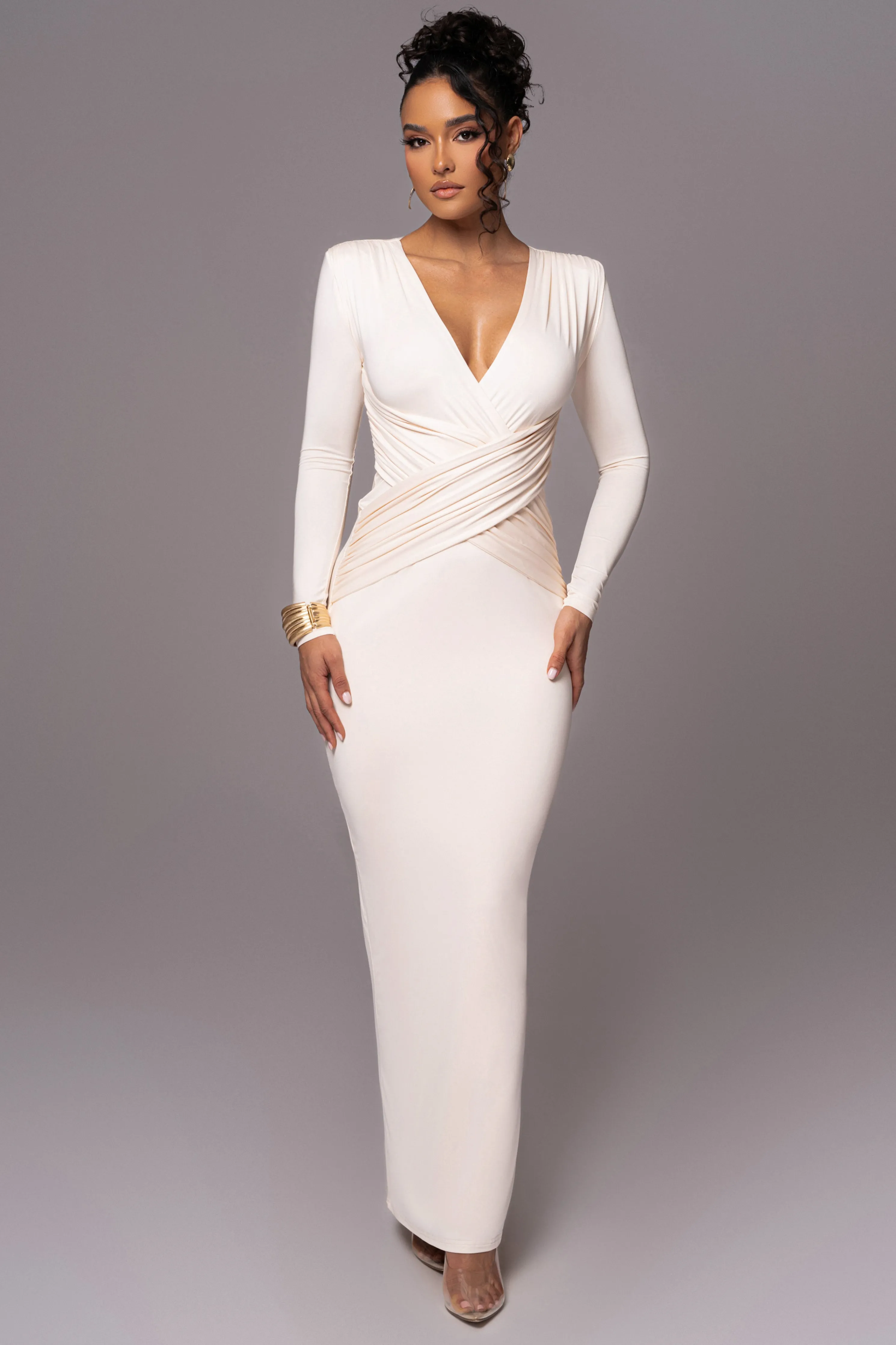 Cream Rowan Plunge Maxi Dress