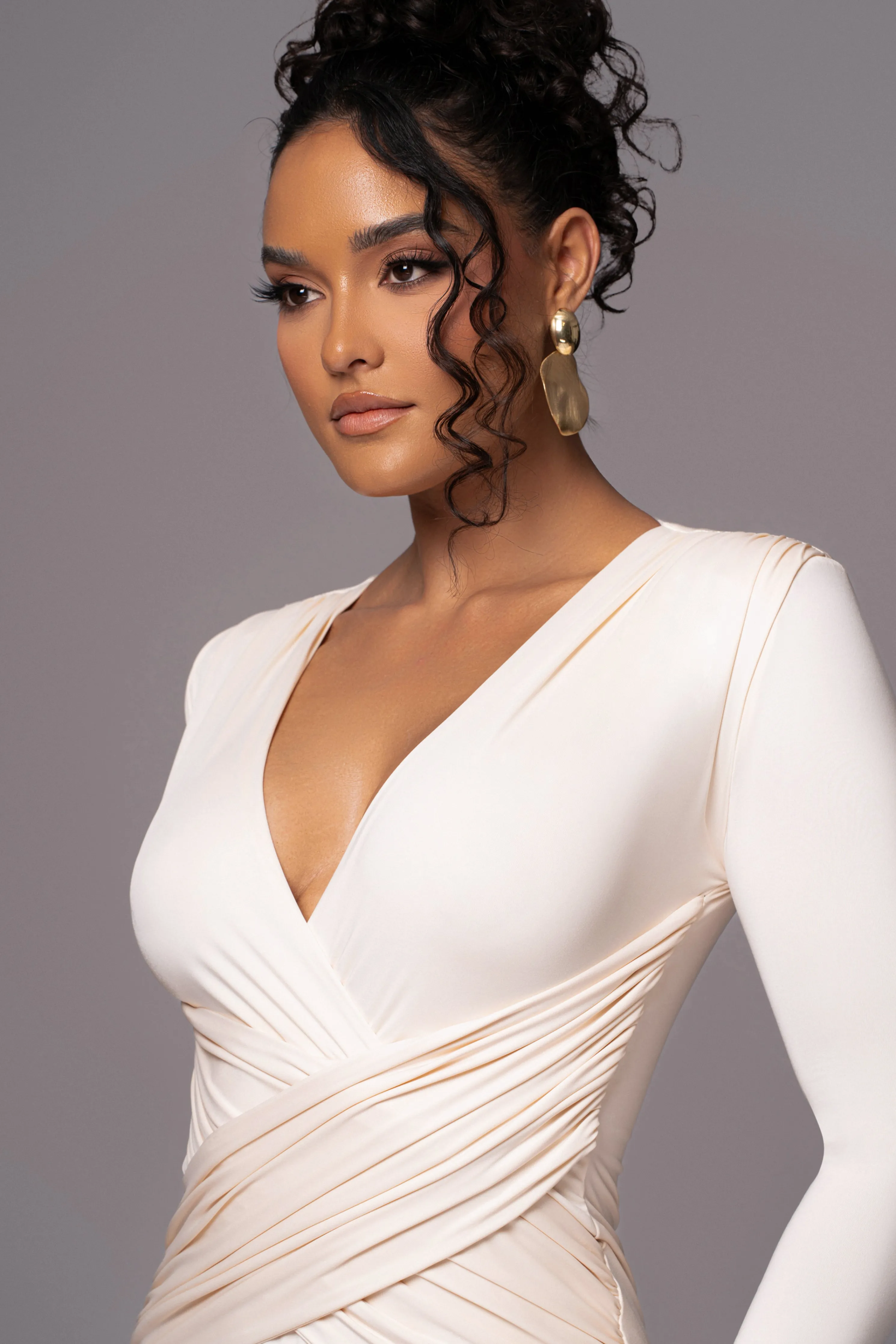 Cream Rowan Plunge Maxi Dress