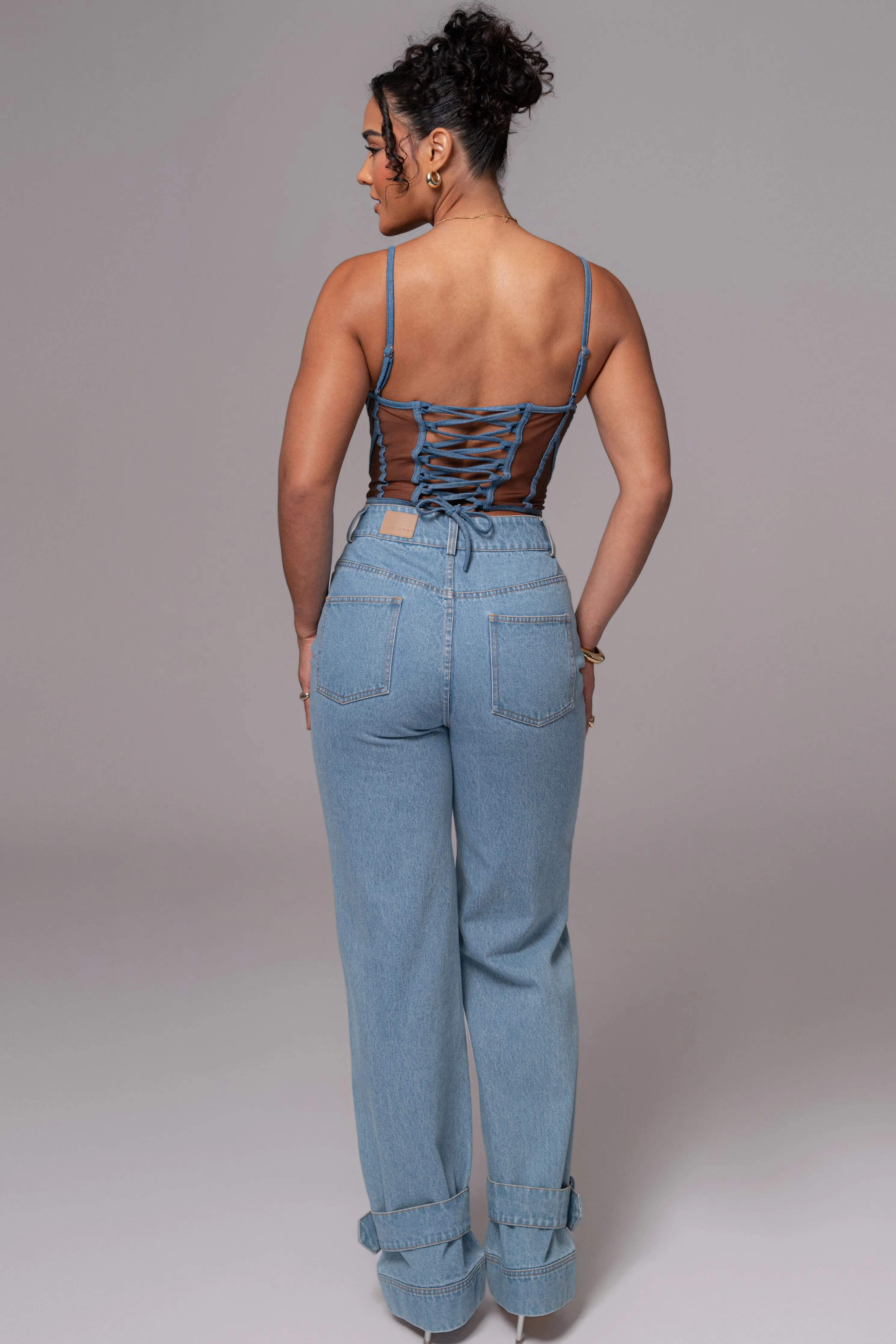 Dark Denim Illusion Mesh Bustier