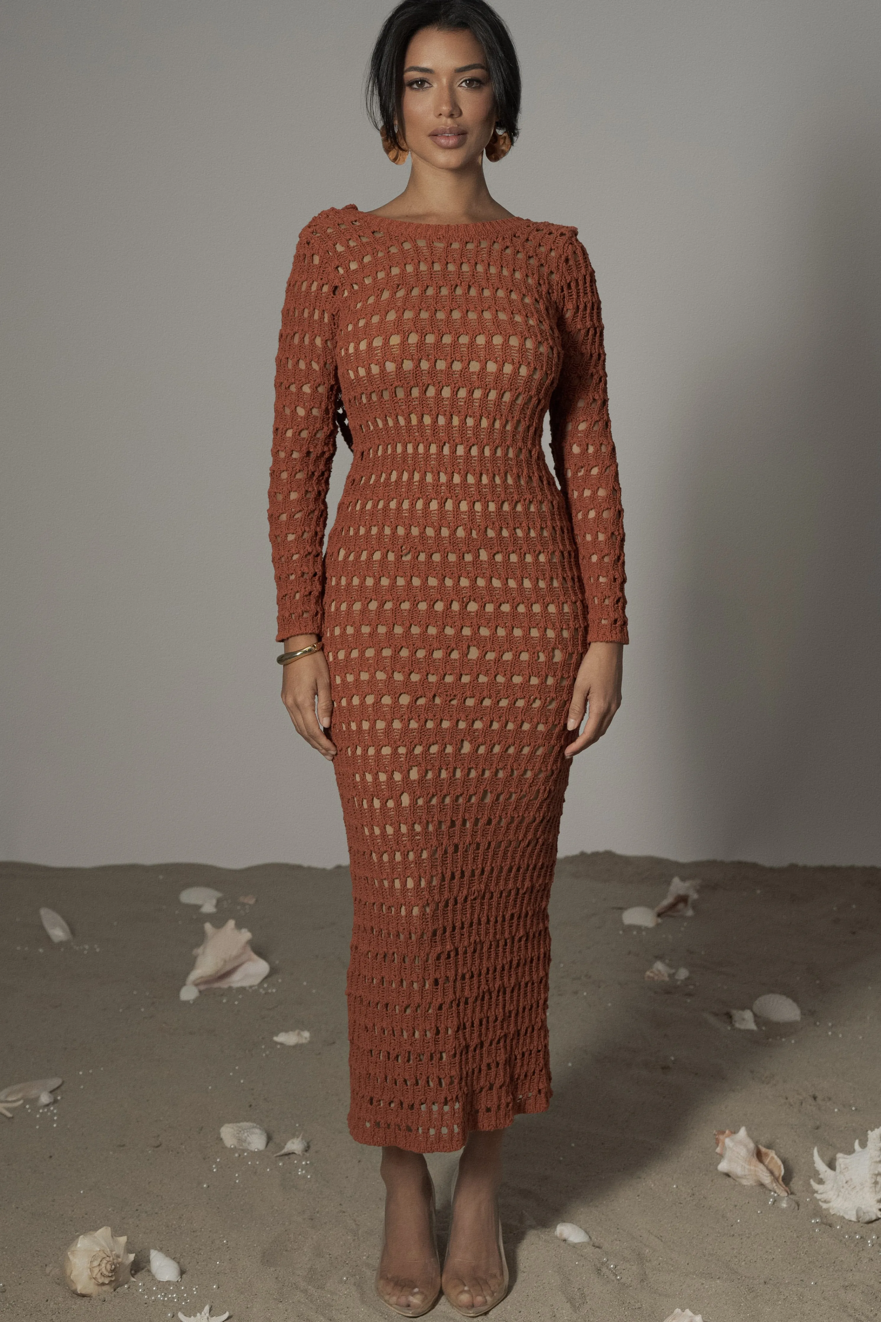 Dark Terra Cotta Serene Wonders Crochet Dress