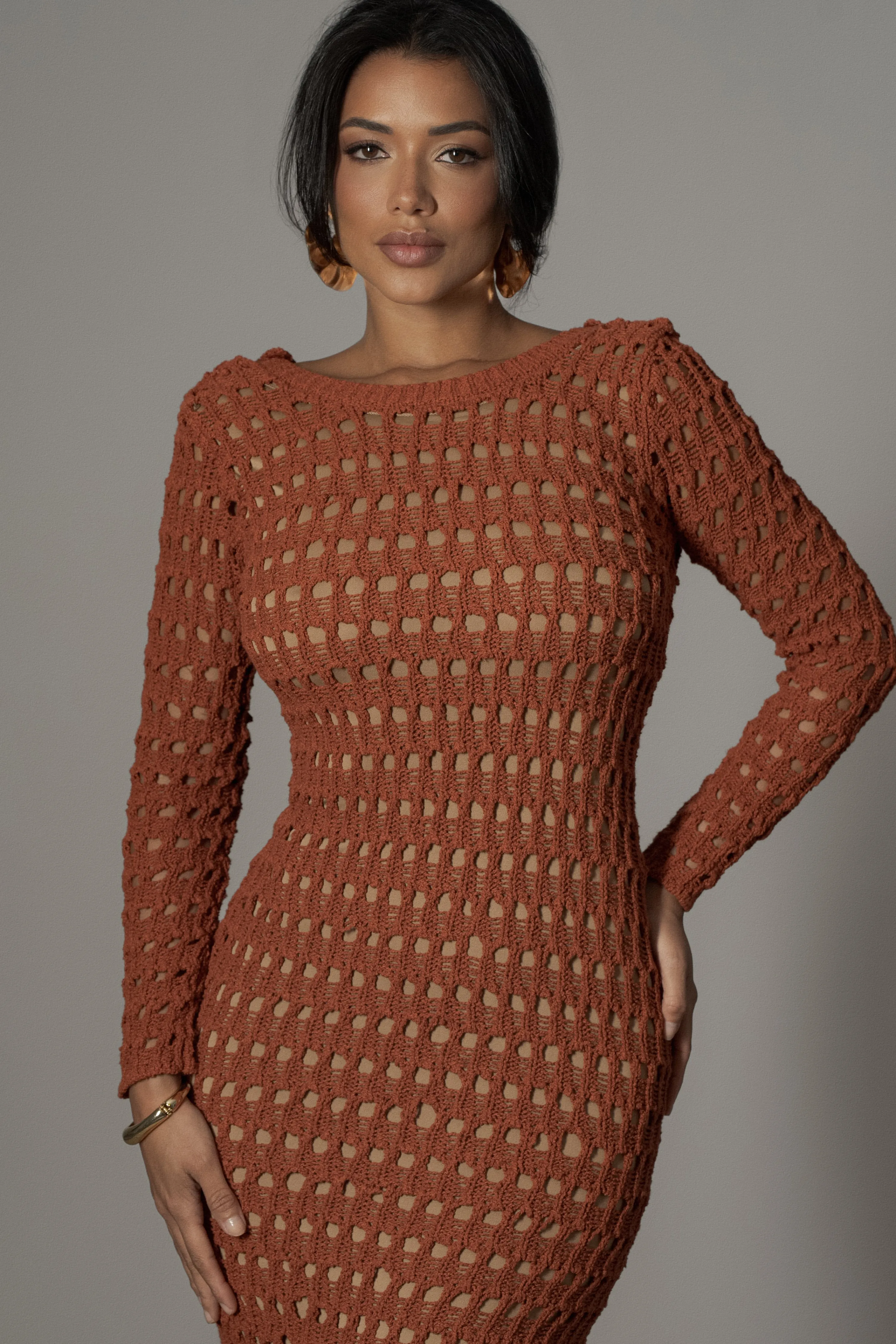 Dark Terra Cotta Serene Wonders Crochet Dress