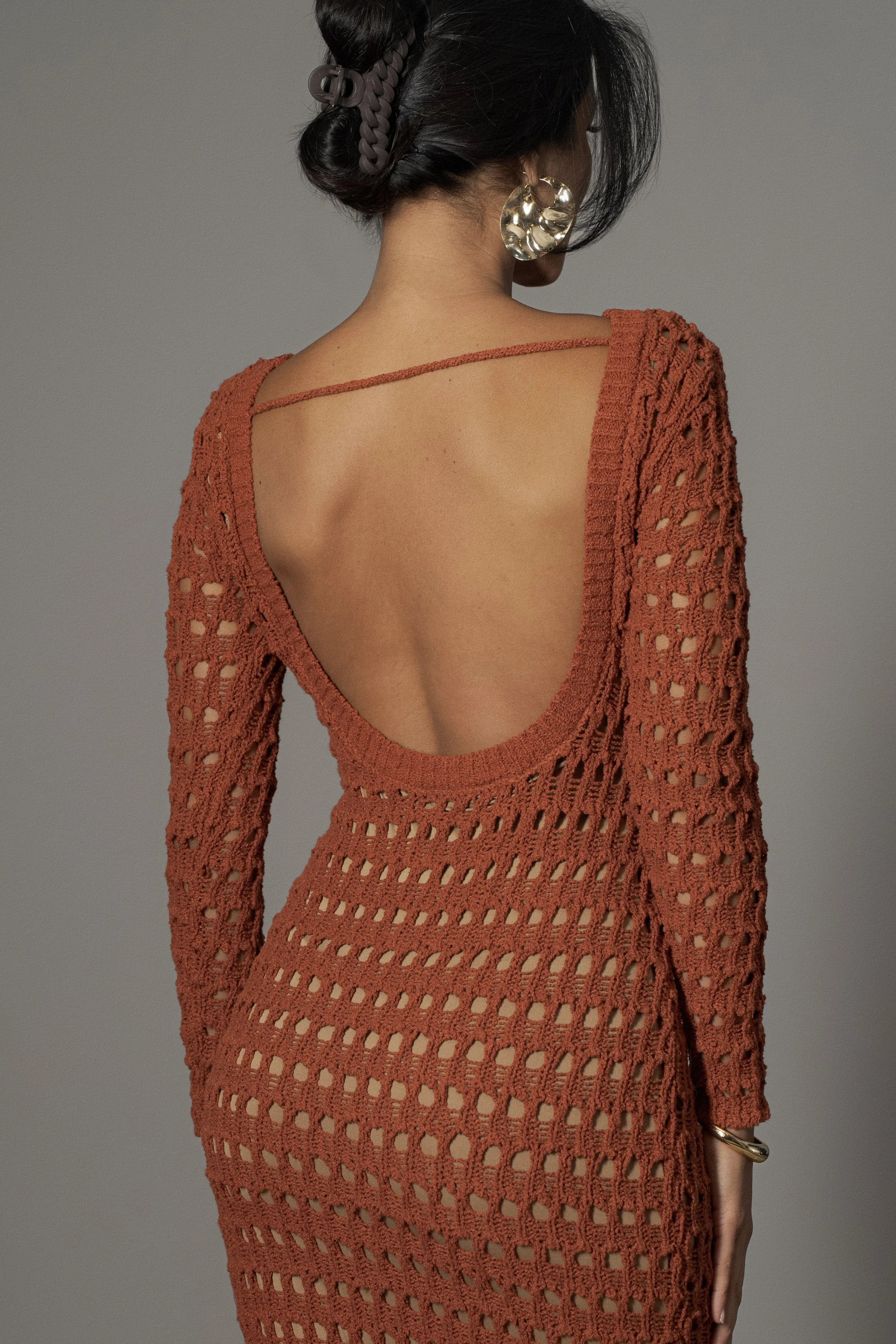 Dark Terra Cotta Serene Wonders Crochet Dress