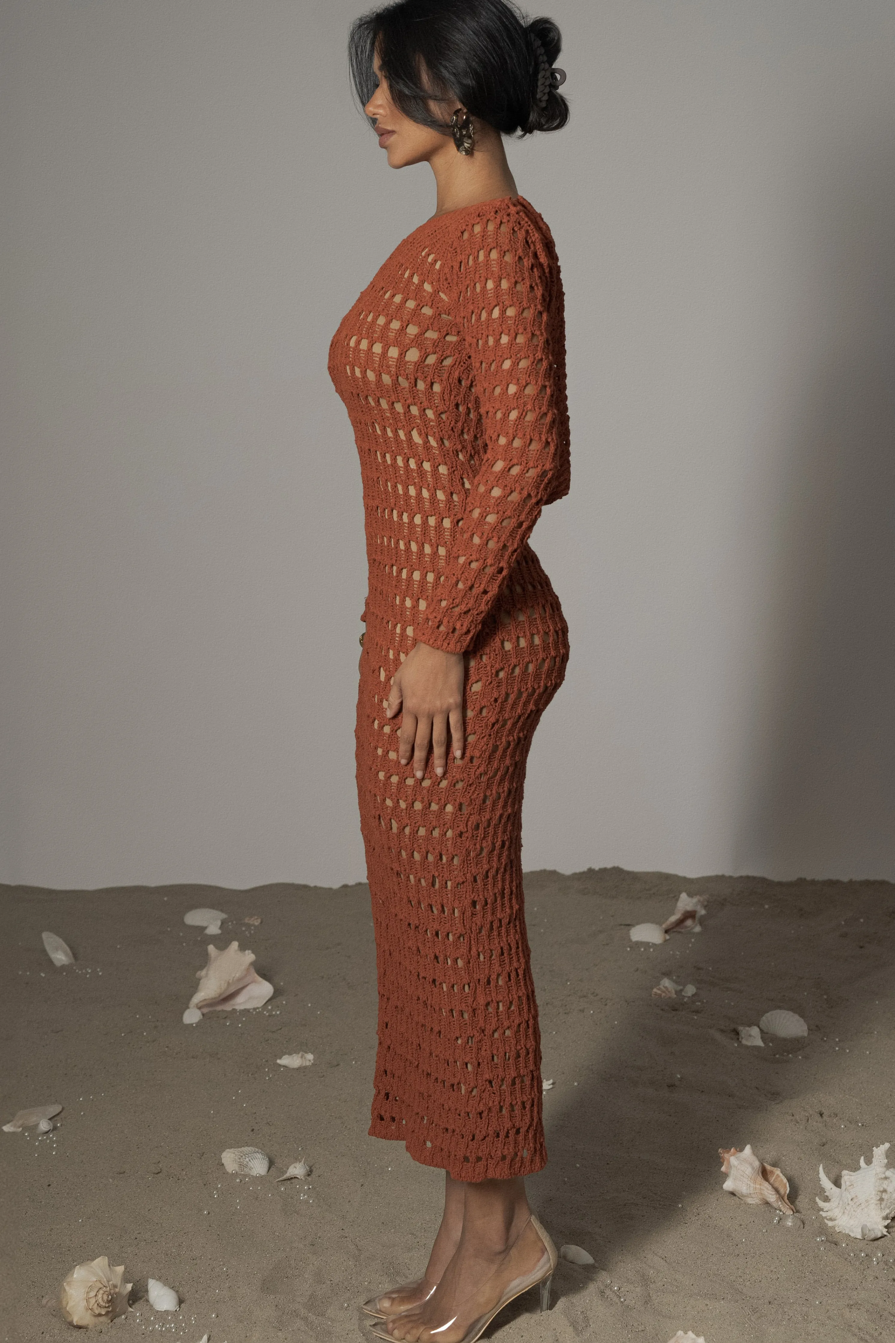 Dark Terra Cotta Serene Wonders Crochet Dress