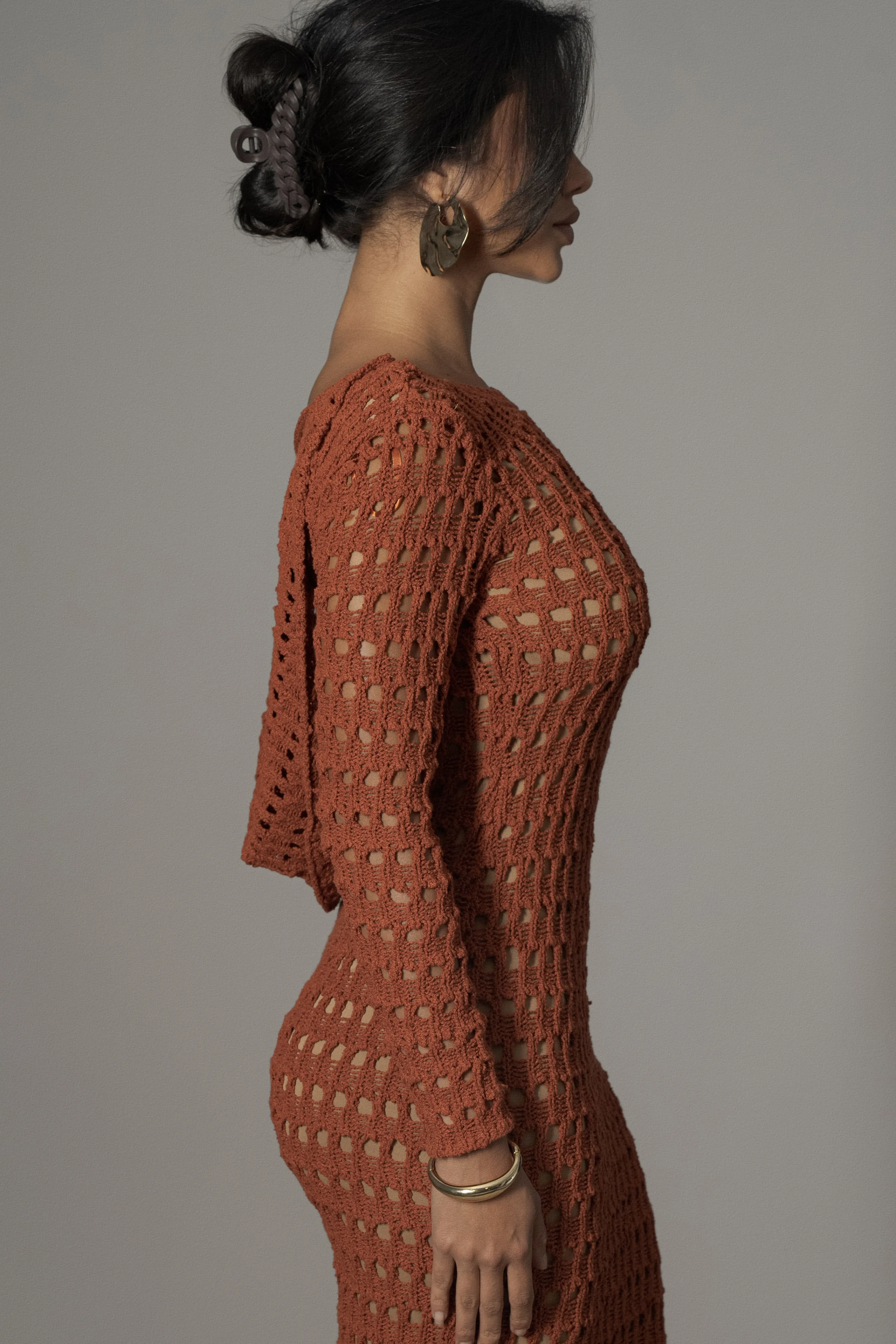 Dark Terra Cotta Serene Wonders Crochet Dress