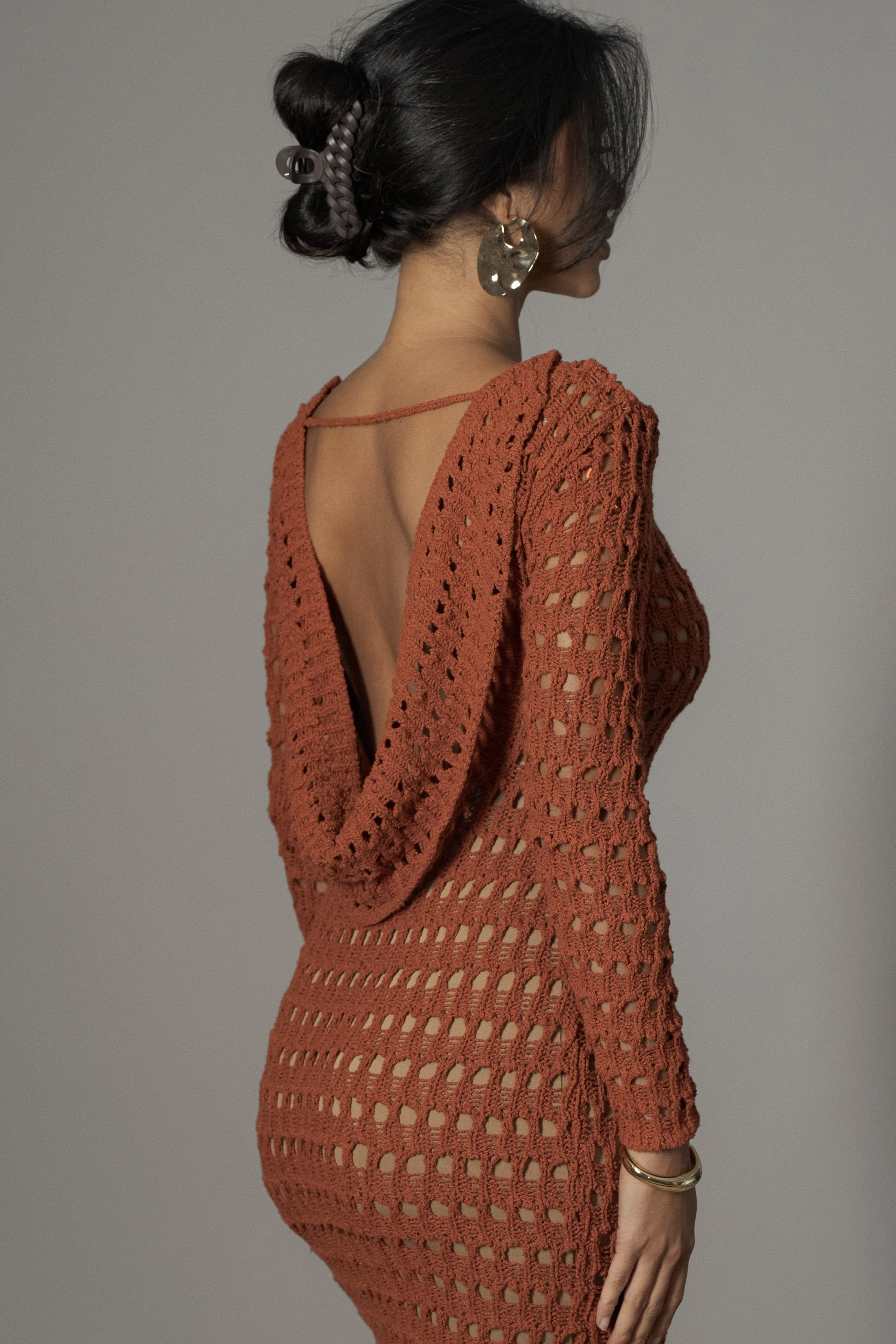 Dark Terra Cotta Serene Wonders Crochet Dress
