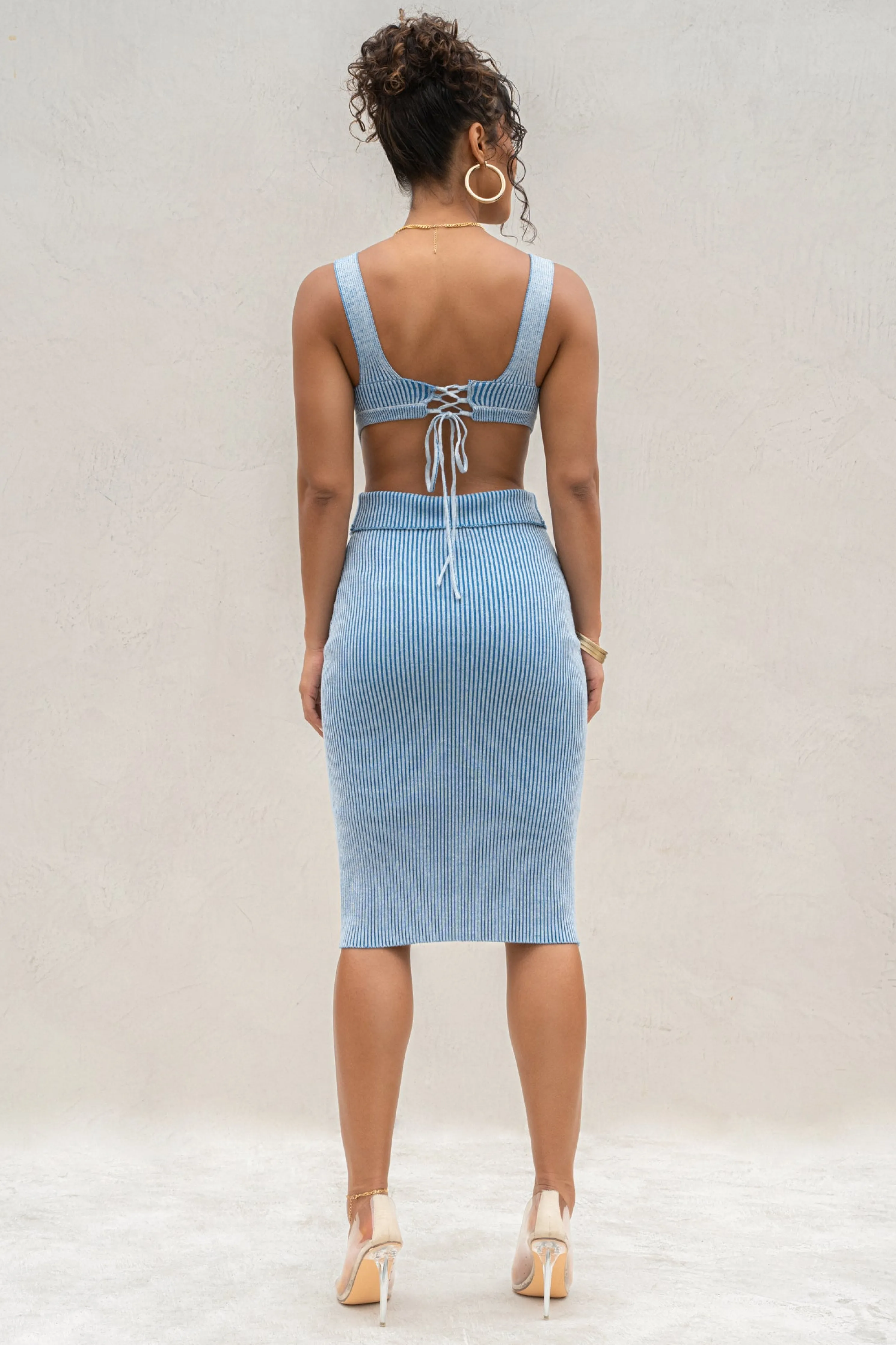 Denim/White Deana Ribbed Bodysuit