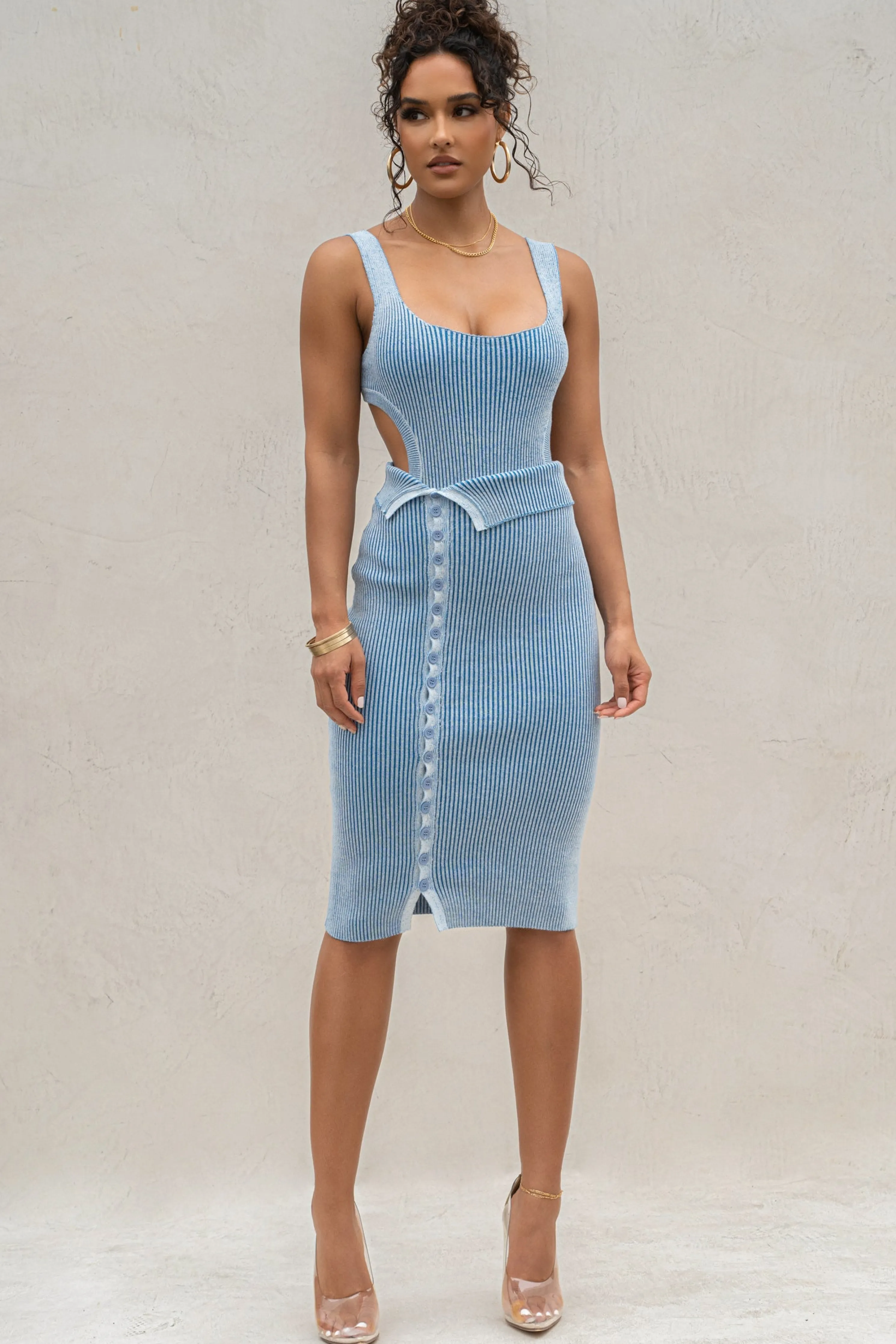 Denim/White Deana Ribbed Bodysuit