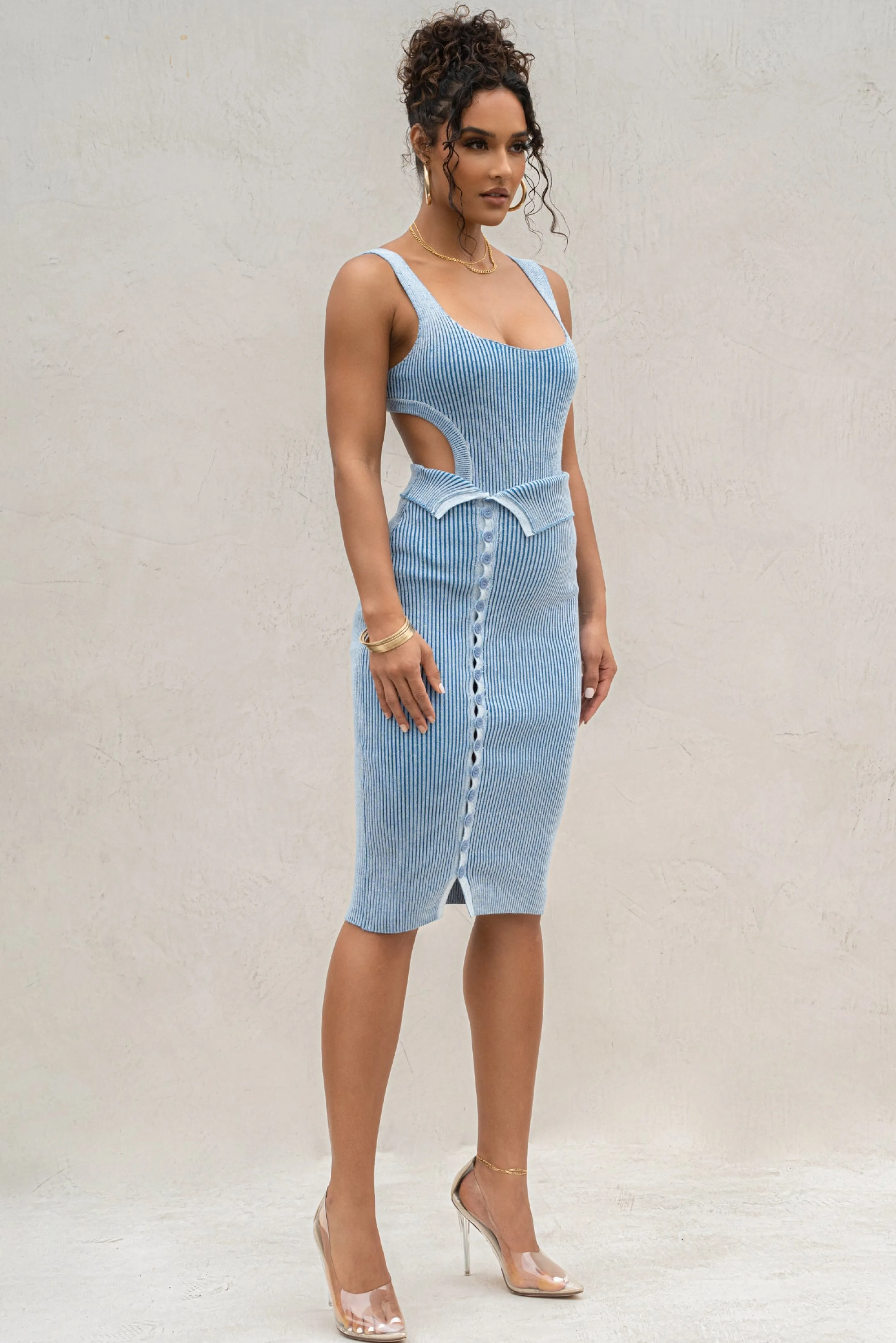 Denim/White Deana Ribbed Bodysuit