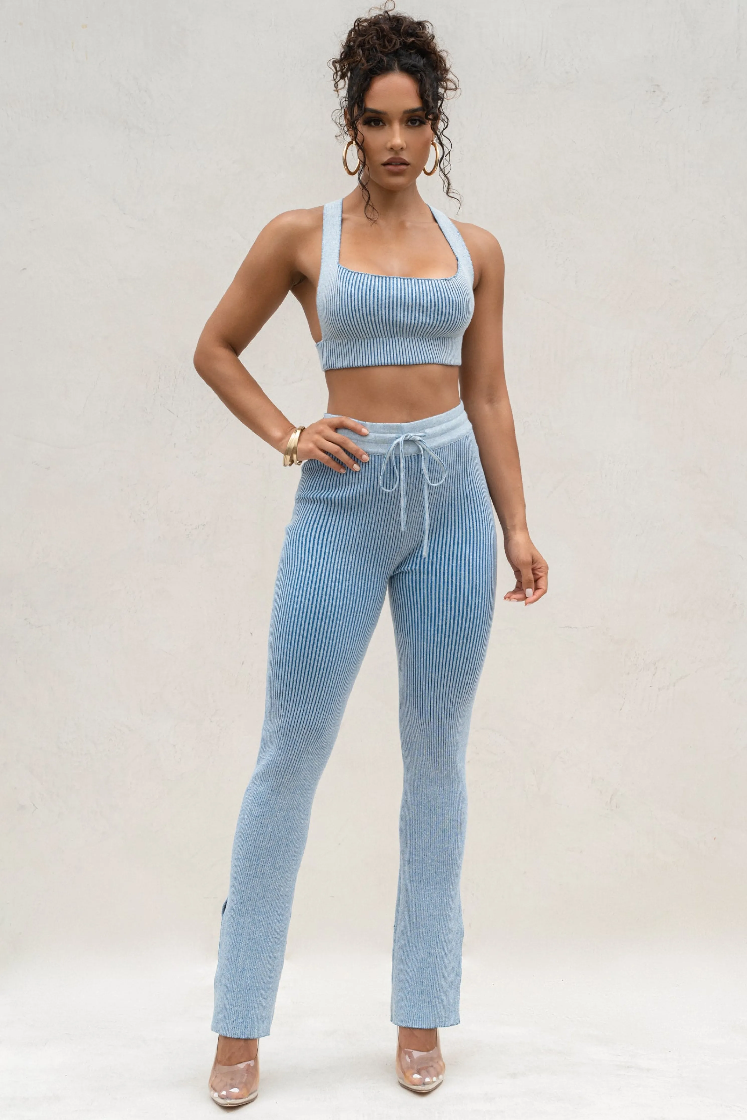 Denim/White Faya Ribbed Pants