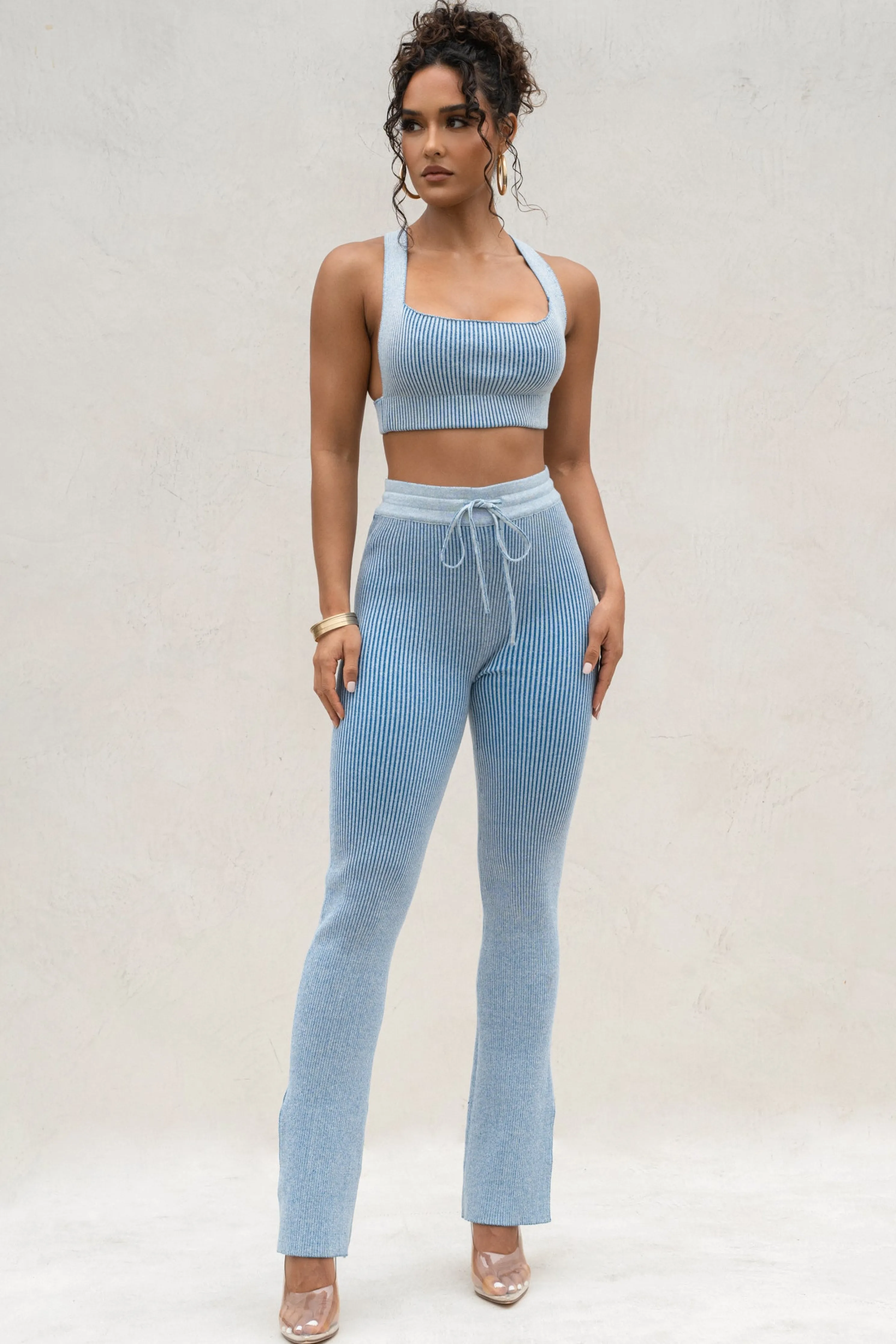 Denim/White Faya Ribbed Pants