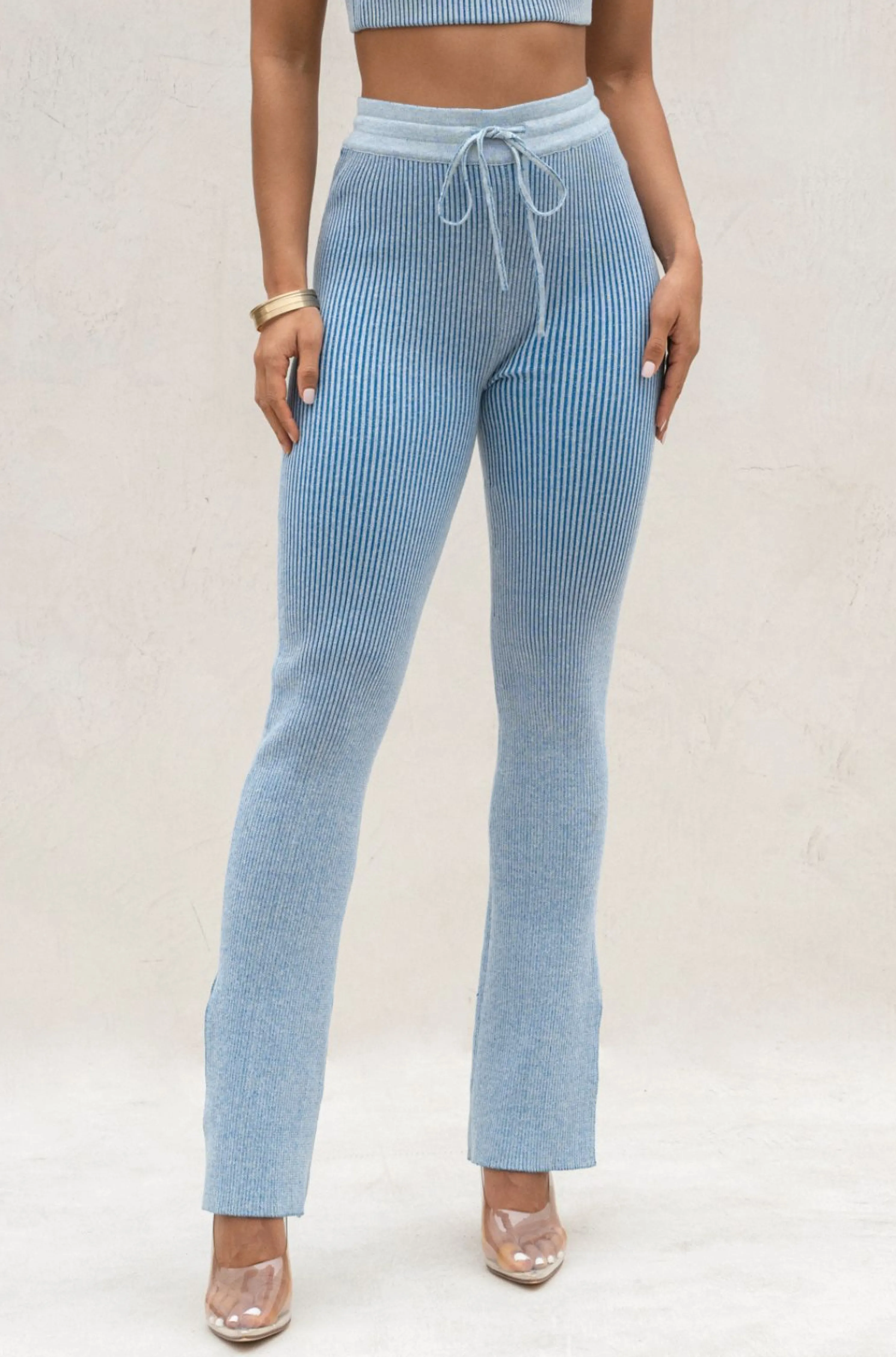 Denim/White Faya Ribbed Pants