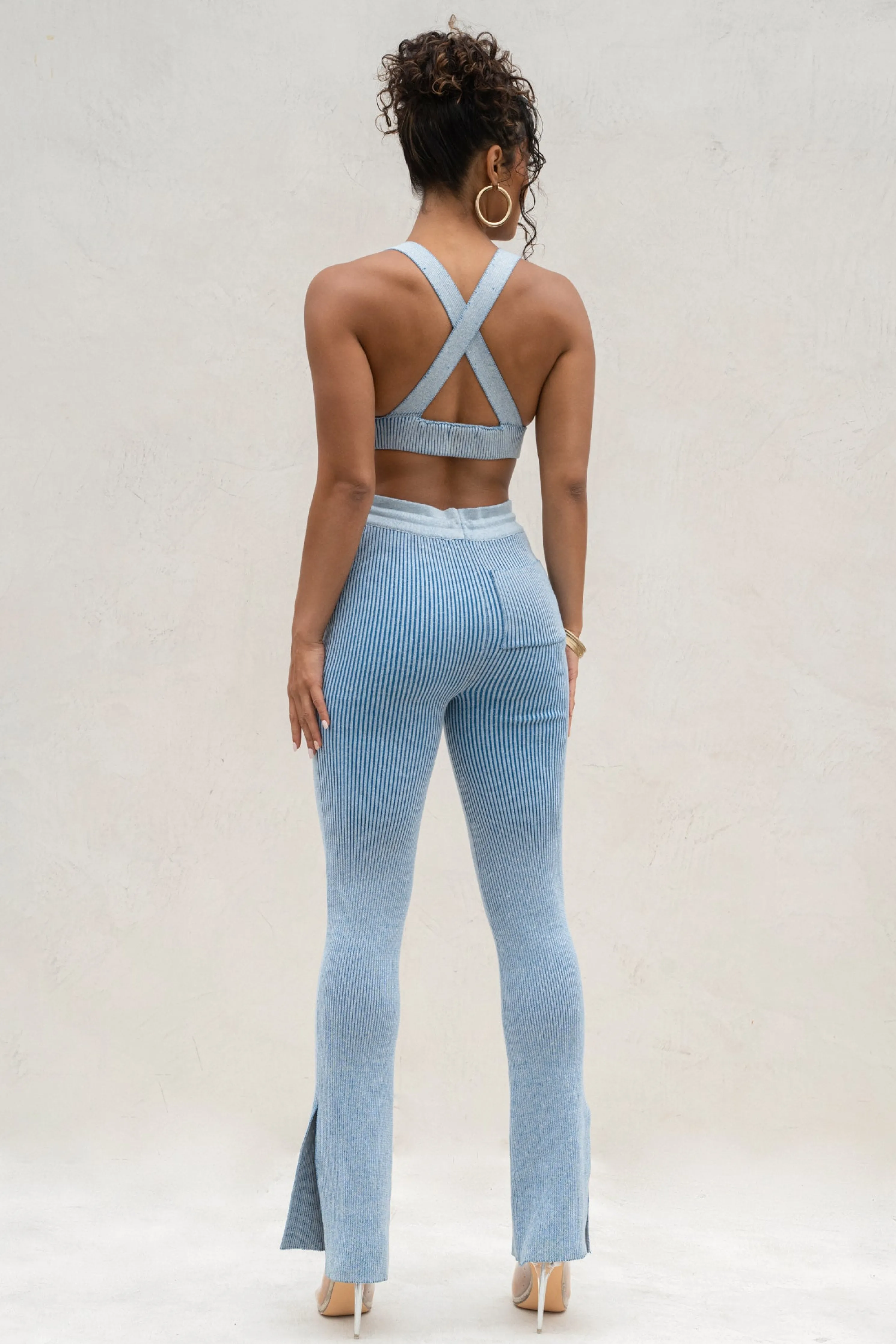 Denim/White Faya Ribbed Pants