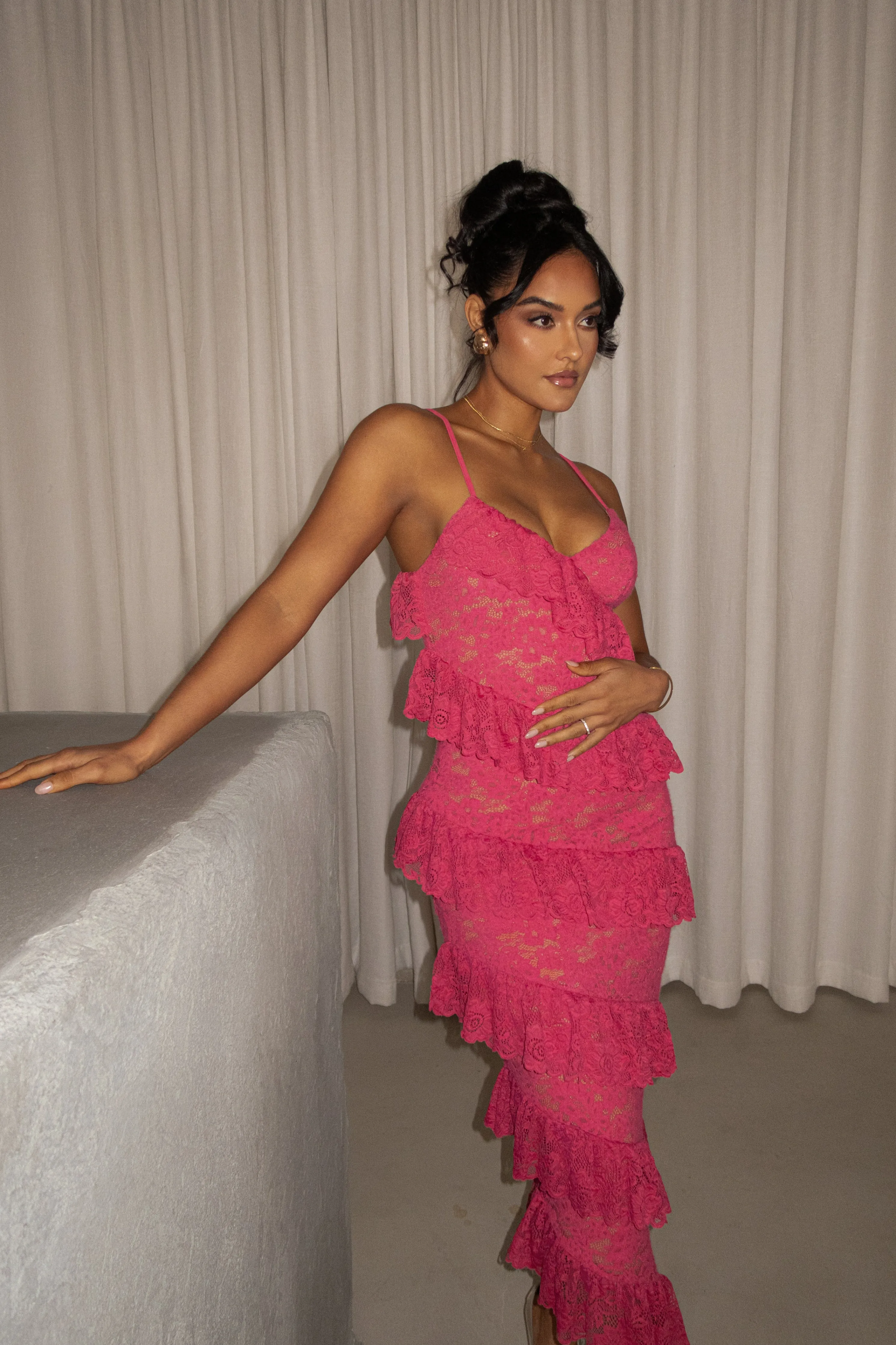 Fuchsia Feeling Of Forever Ruffle Dress