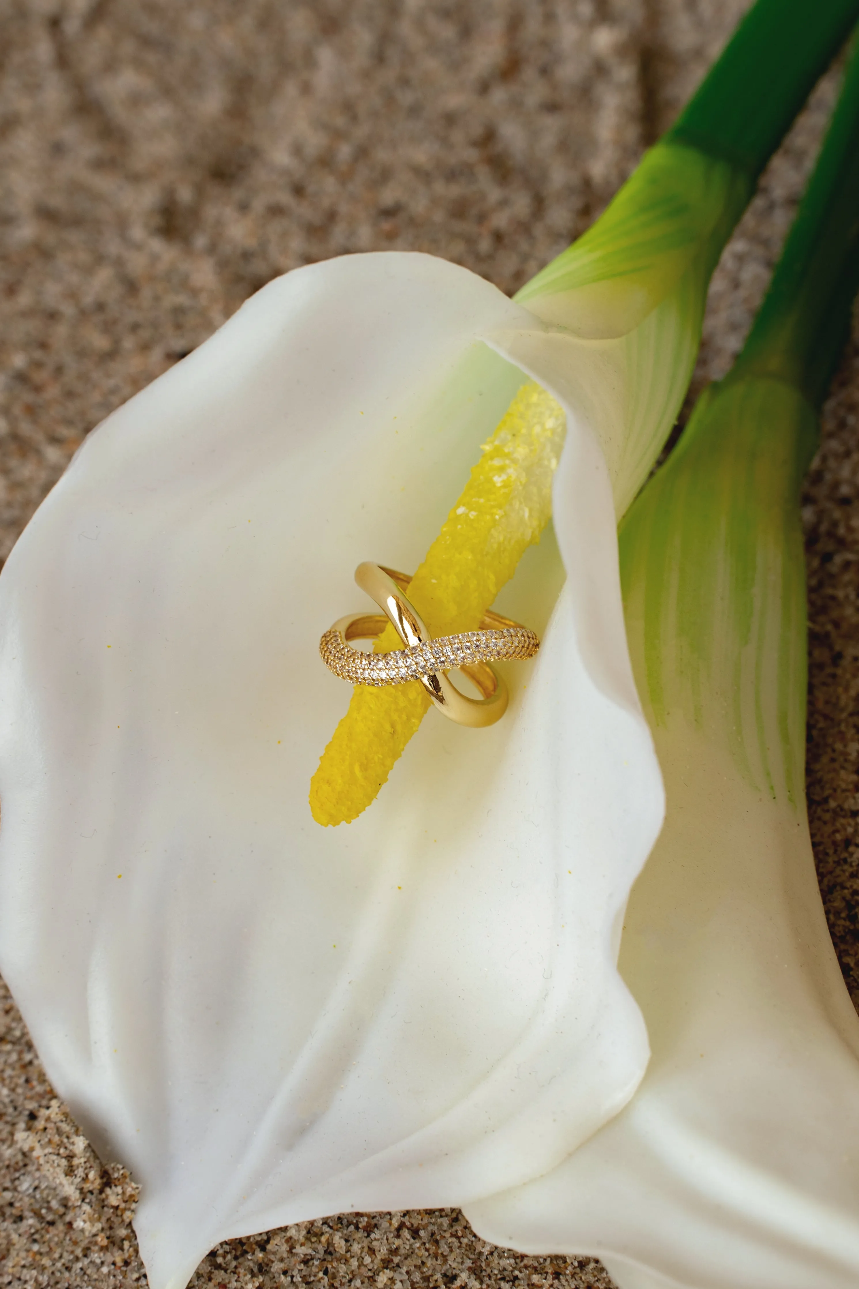 Gold Crystal Paved Ring