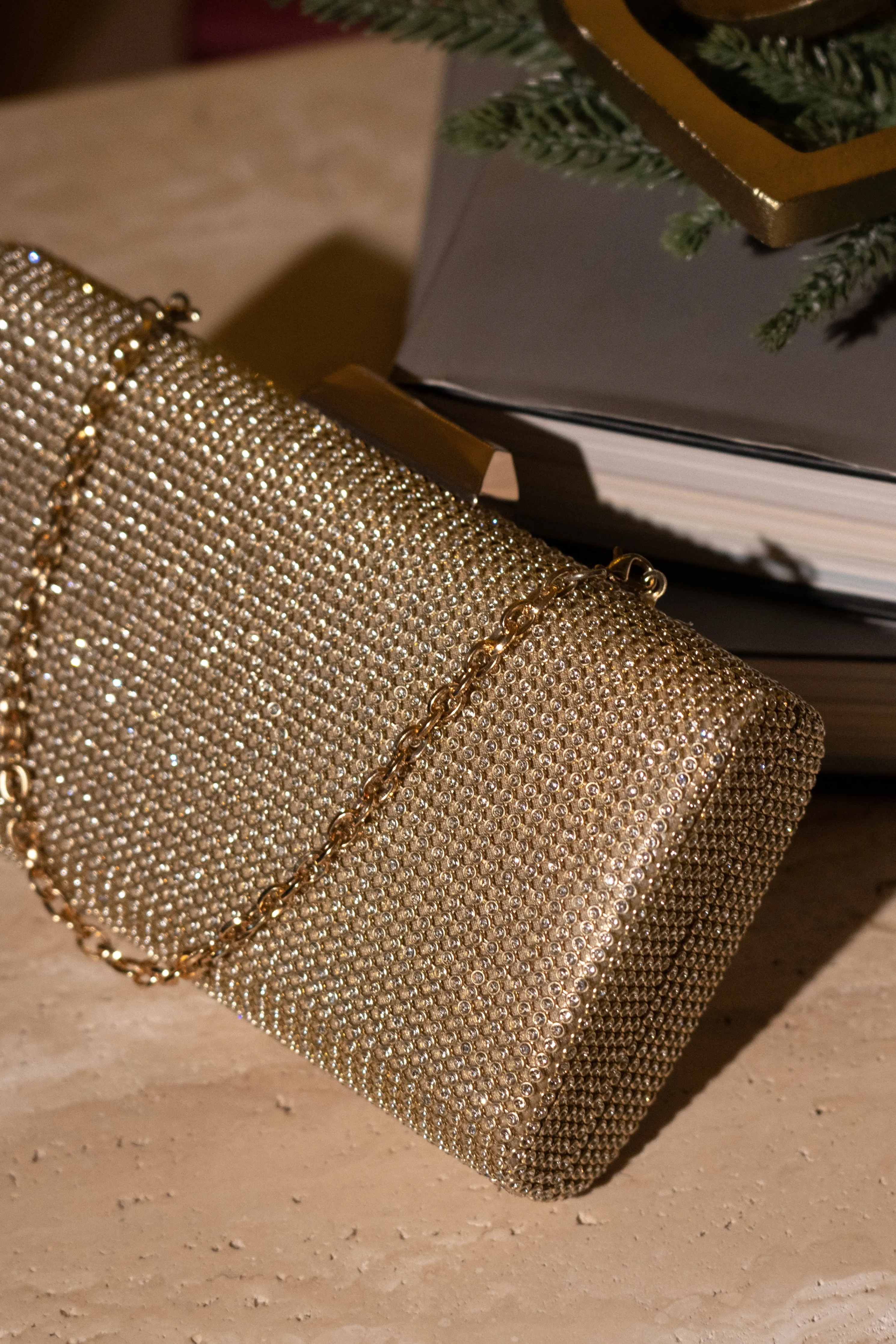 Gold Diamante Clutch Bag